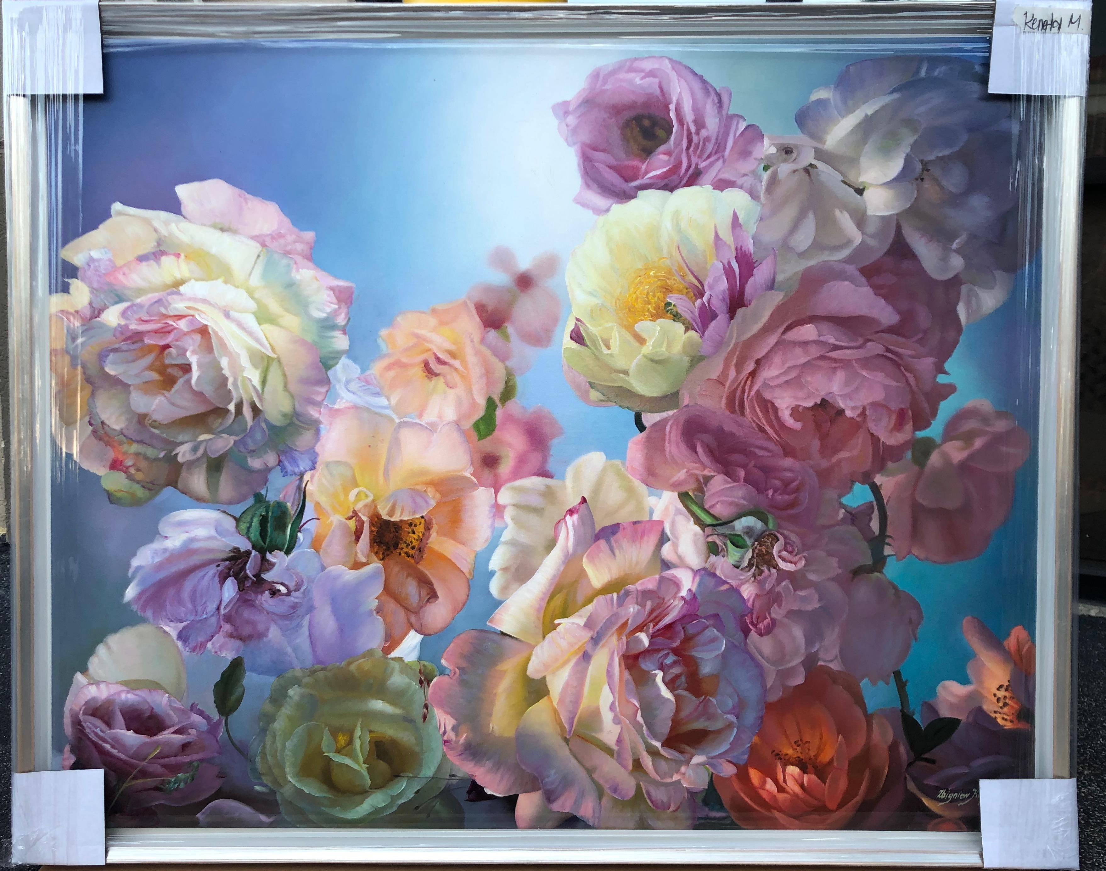 Roses In The Sky Still Life (Grau), Still-Life Painting, von Zbigniew Kopania