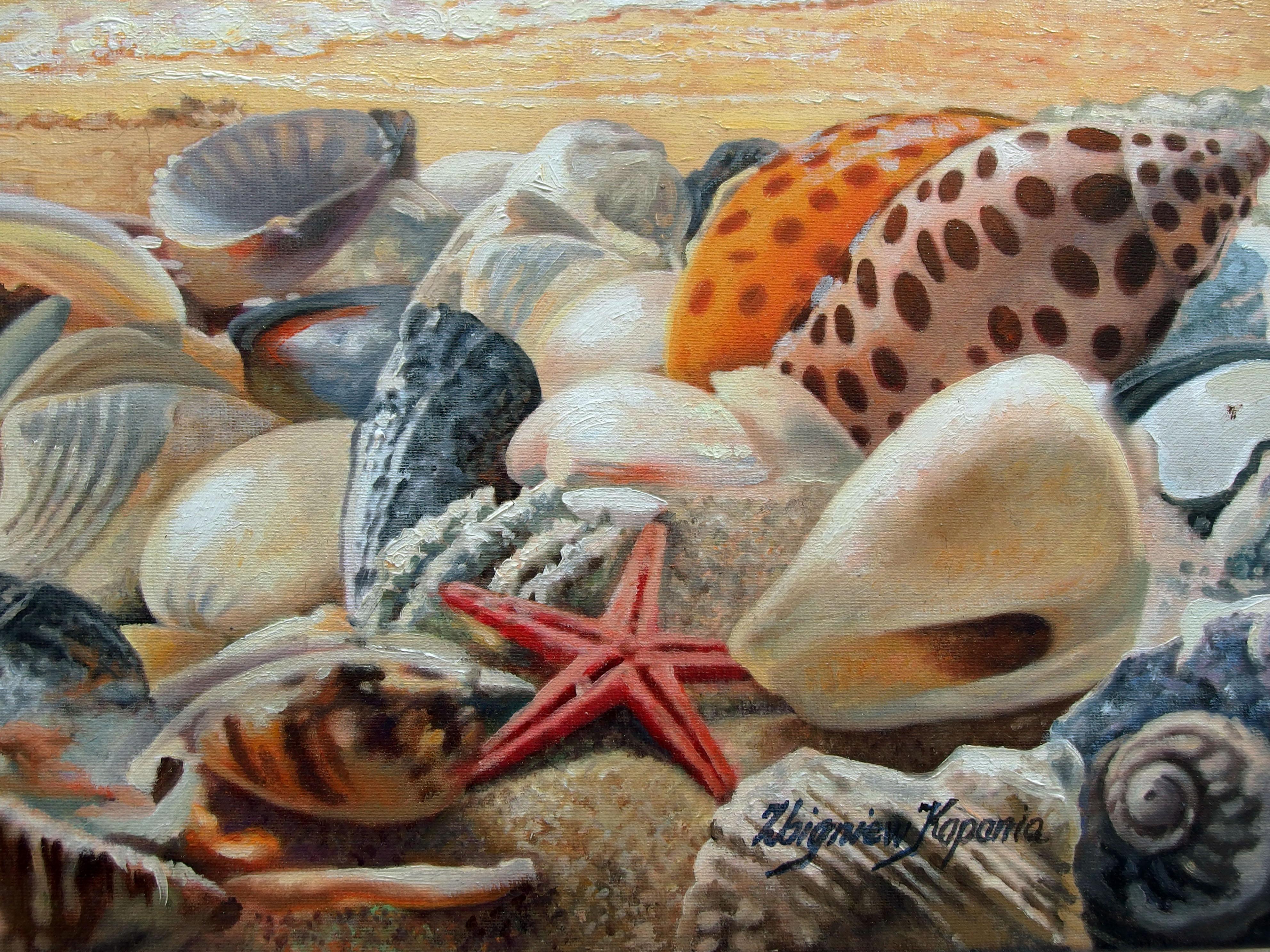 beach painting with shells