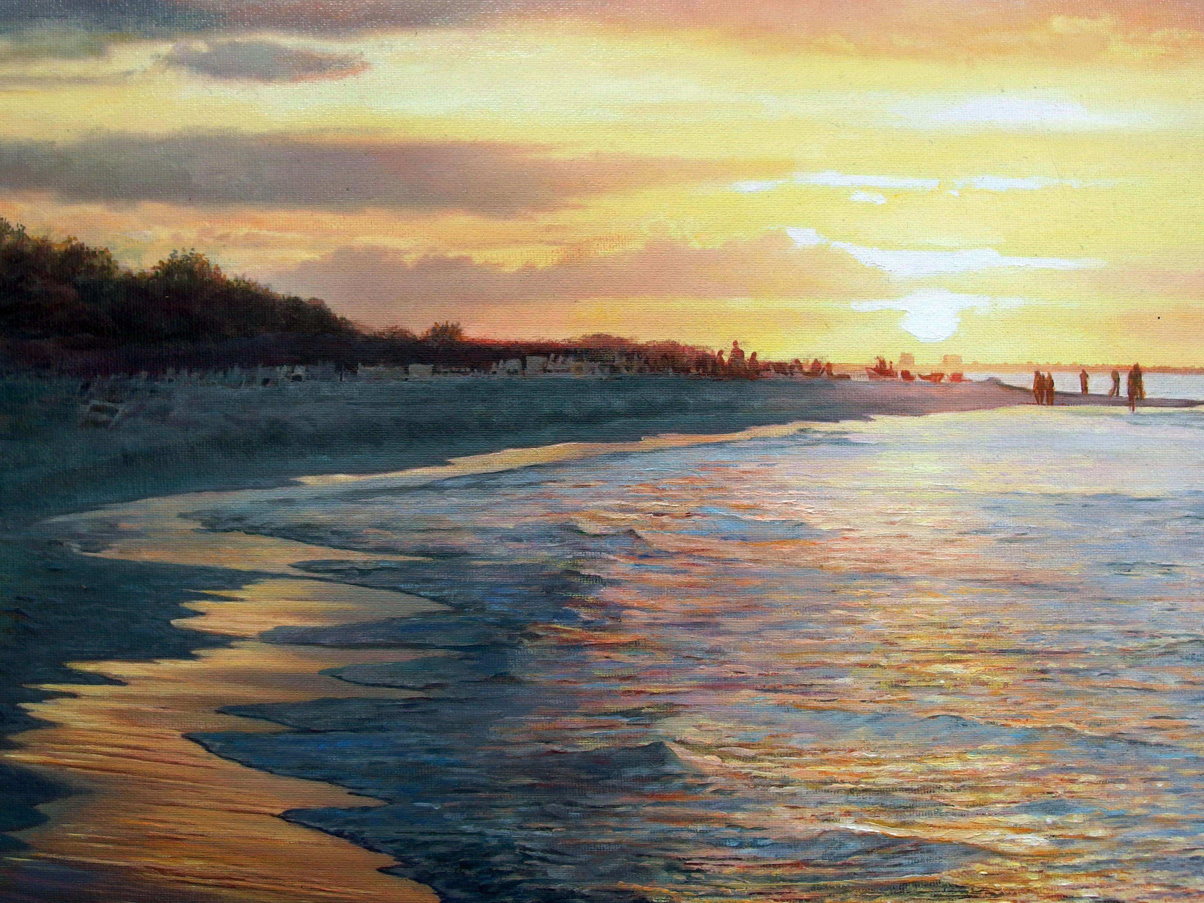 Warm Sonnenuntergang Meereslandschaft Gemälde (Realismus), Painting, von Zbigniew Kopania