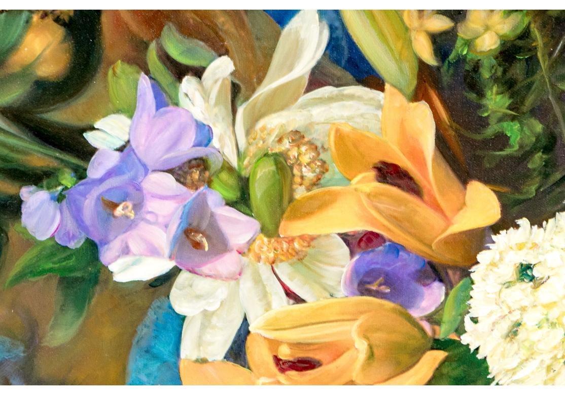 Hand-Painted Zbigniew Kopania (Polish, B. 1949) Large Oil On Canvas Floral Painting For Sale