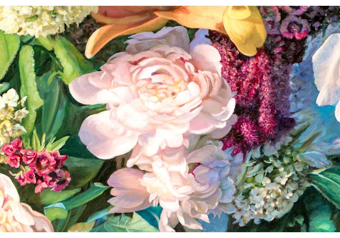 Zbigniew Kopania (Polish, B. 1949) Large Oil On Canvas Floral Painting In Fair Condition For Sale In Bridgeport, CT