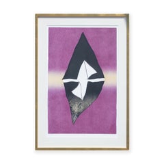“Signs V” Modern Purple and Black Abstract Geometric Woodcut Print Edition 8/10
