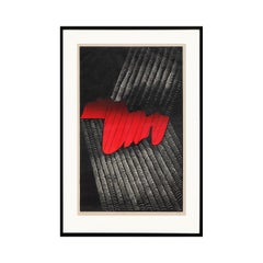 “Signs VIII” Red and Black Abstract Woodcut Print