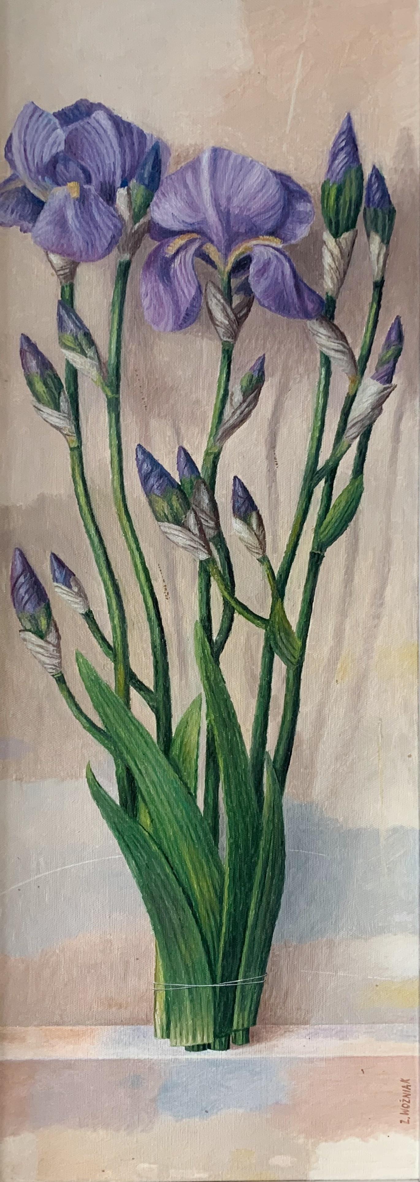 Zbigniew Wozniak - Irises - Figurative Oil Painting Realism, Floral Still  life, Flowers, Polish art For Sale at 1stDibs