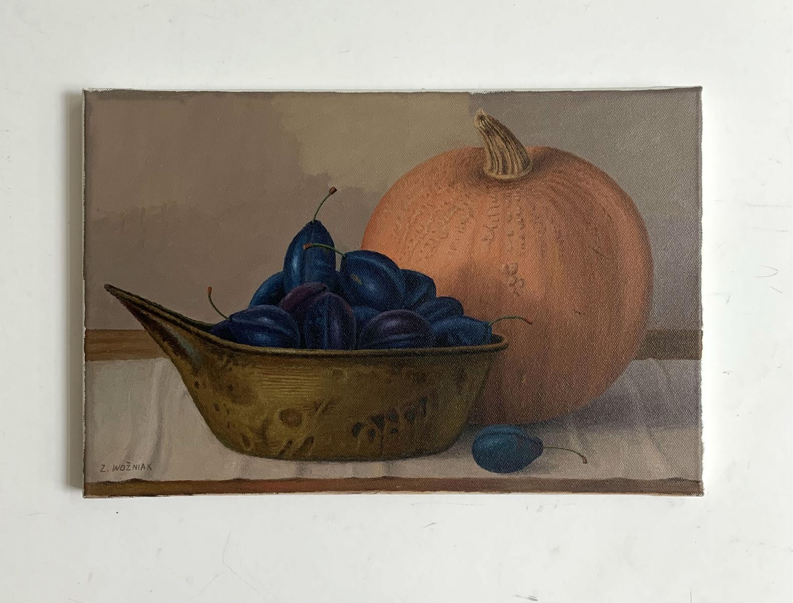 Natura morta con zucca - Pittura ad olio figurativa, Realismo, Arte polacca - Painting di Zbigniew Wozniak
