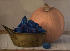 Nature morte à la citrouille - Peinture à l'huile figurative, réalisme, art polonais