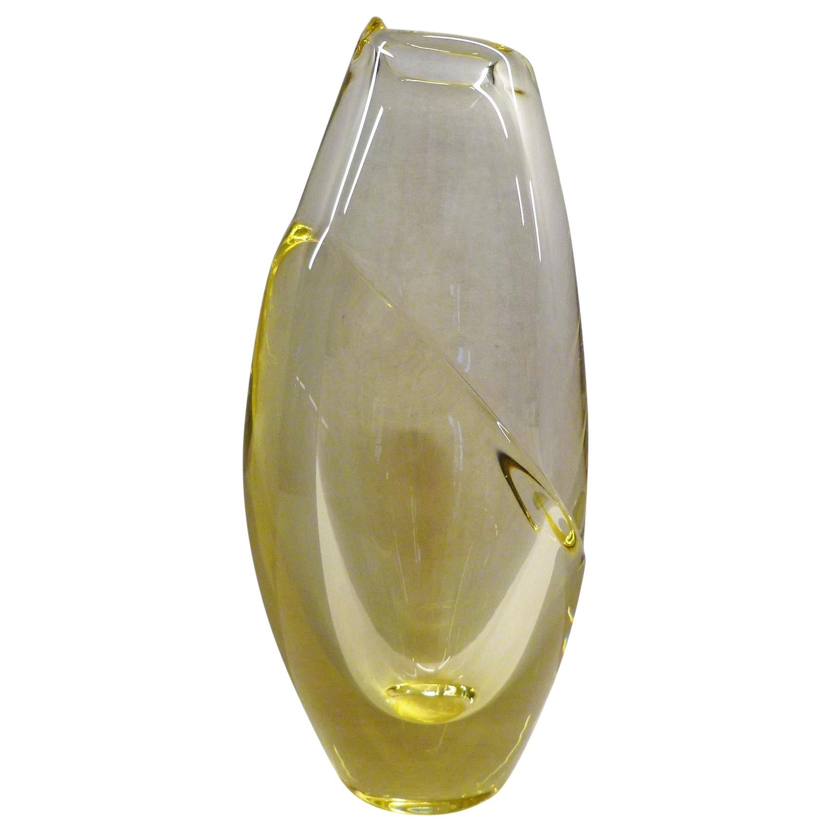 ZBS, Modern Bohemian Citrine Yellow Blown Glass Vase, Czechoslovakia, 1960s For Sale