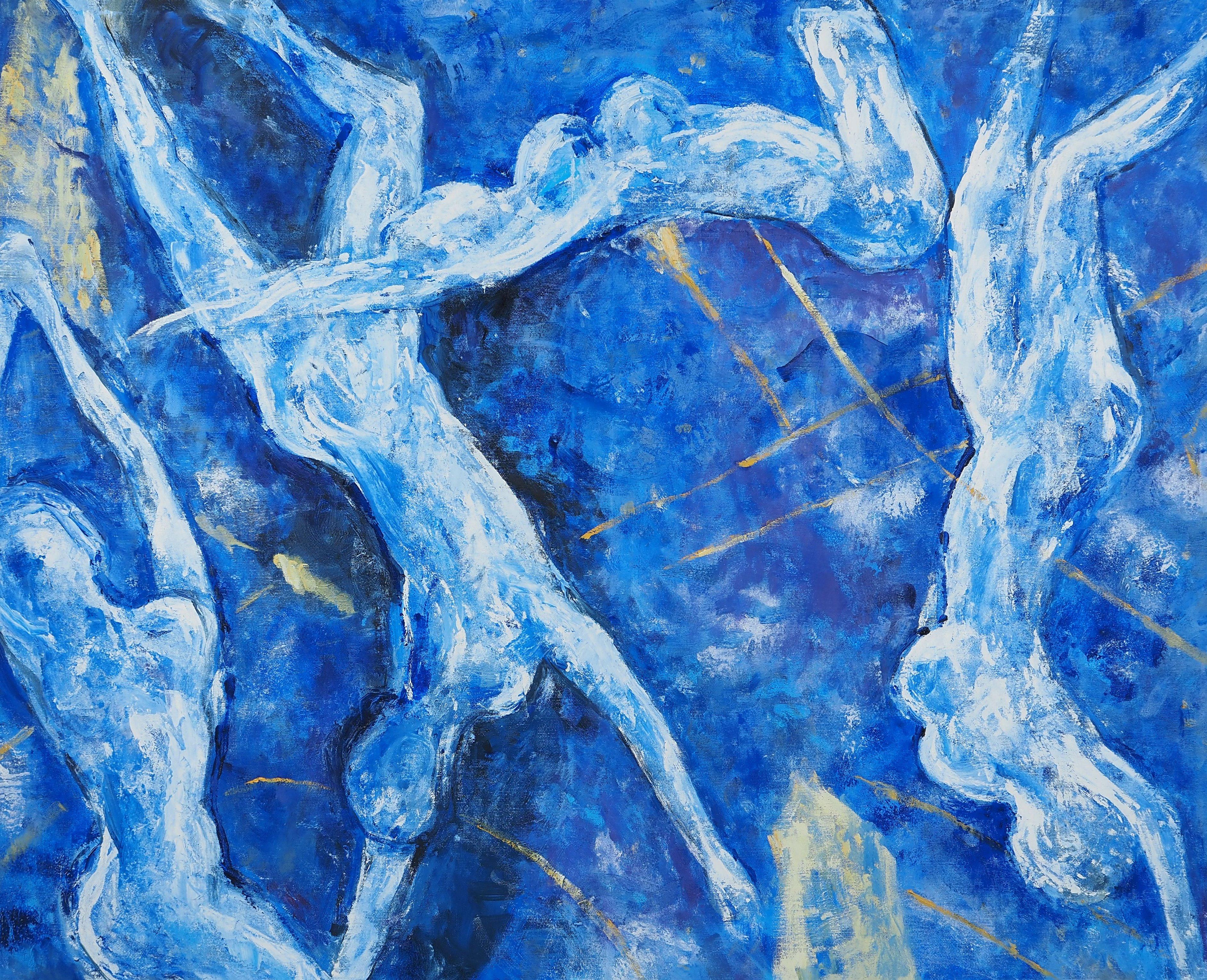 The Blue Swimmers – Original Ölgemälde auf Leinwand, signiert – Painting von Zdeňka MARSCHALOVÁ