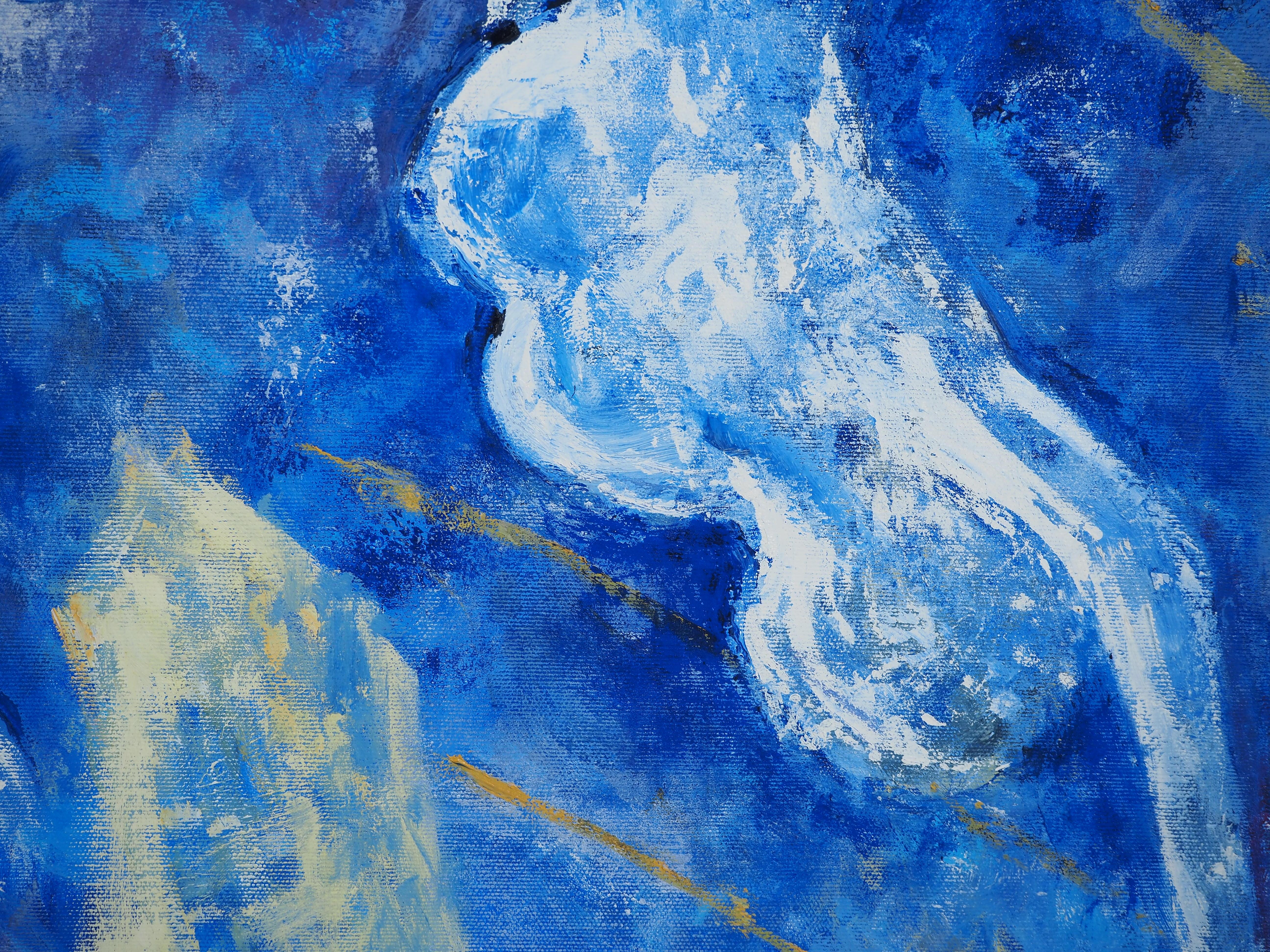 The Blue Swimmers – Original Ölgemälde auf Leinwand, signiert (Blau), Figurative Painting, von Zdeňka MARSCHALOVÁ