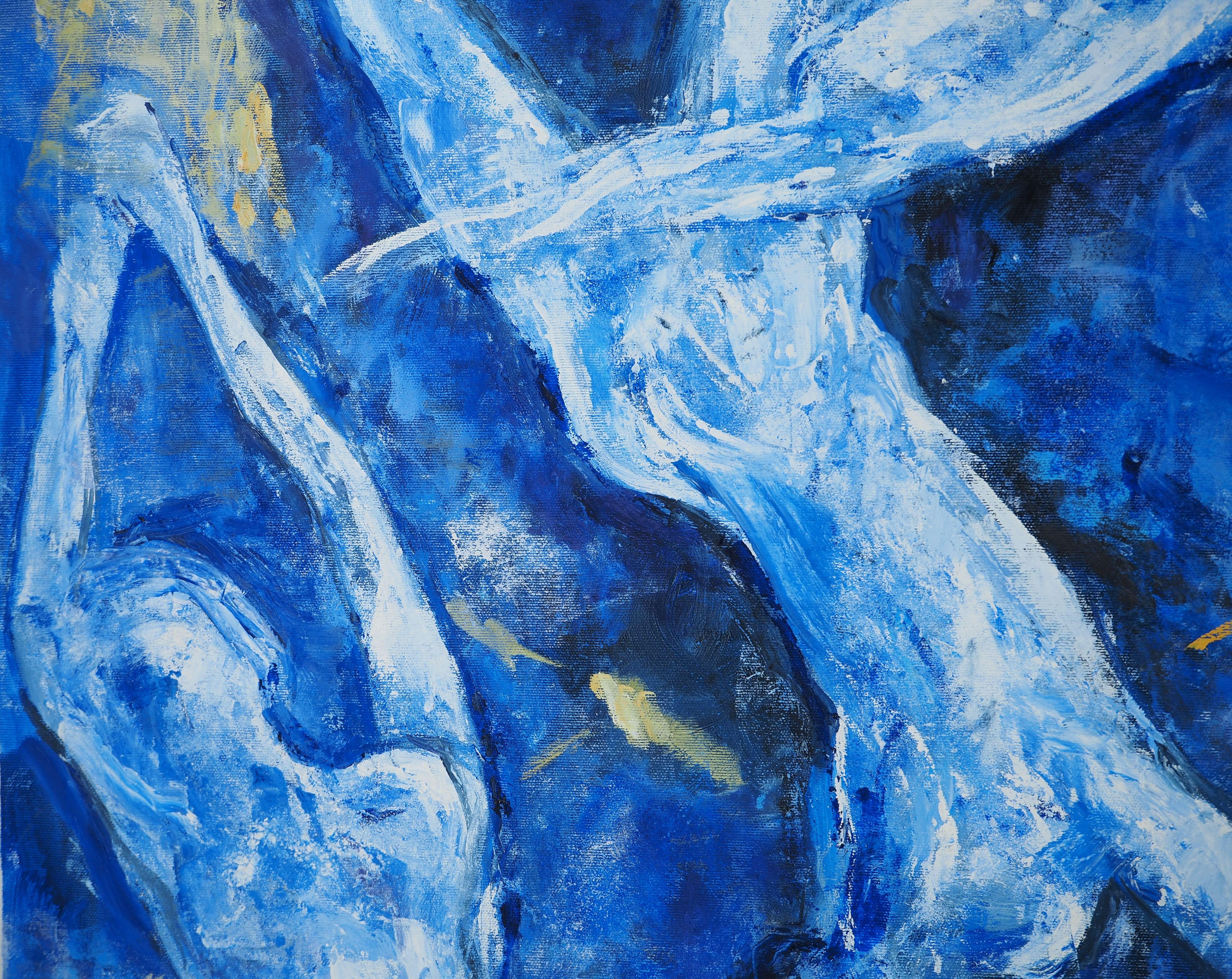 The Blue Swimmers – Original Ölgemälde auf Leinwand, signiert im Angebot 1