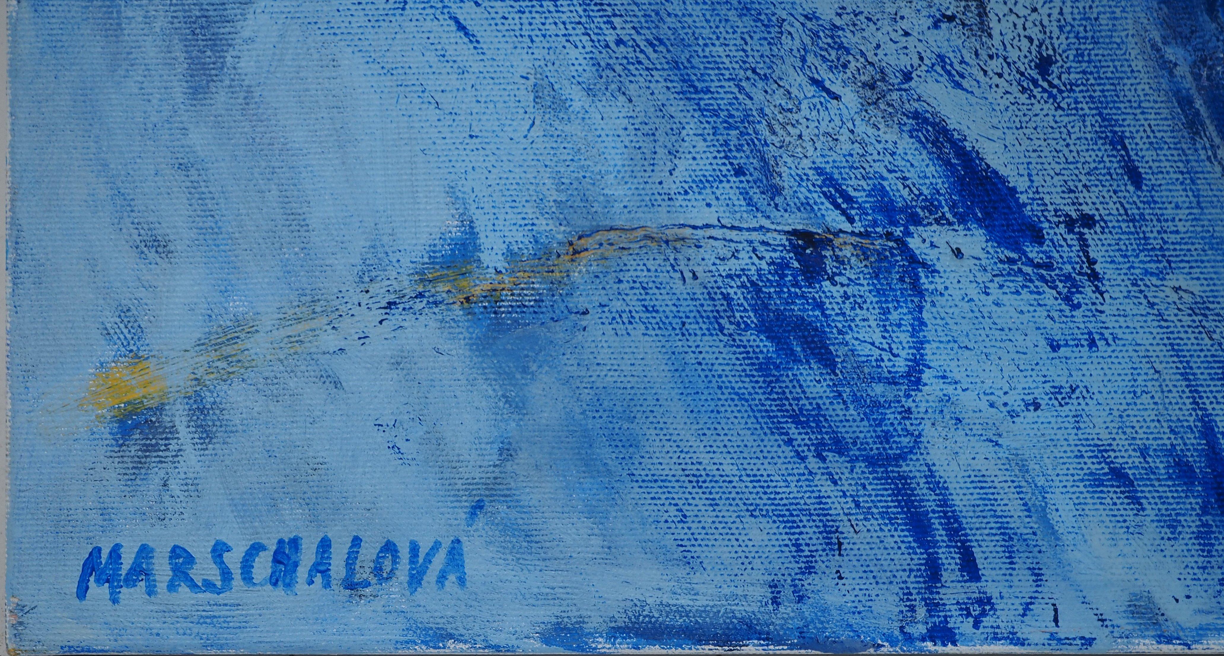 The Dive, Blue Swimmers – Großes Original-Ölgemälde auf Leinwand, signiert (Zeitgenössisch), Painting, von Zdeňka MARSCHALOVÁ