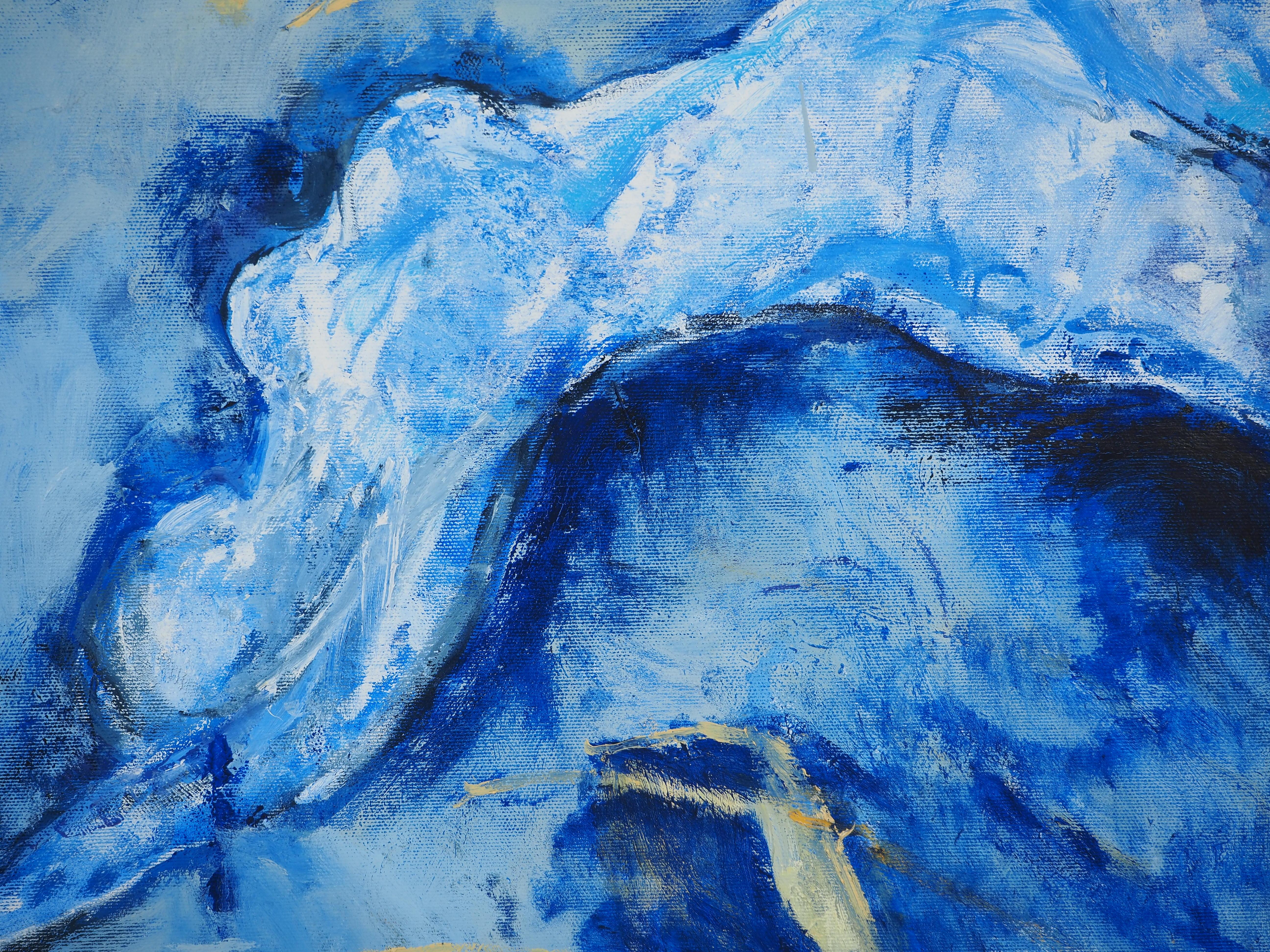 The Dive, Blue Swimmers – Großes Original-Ölgemälde auf Leinwand, signiert im Angebot 1