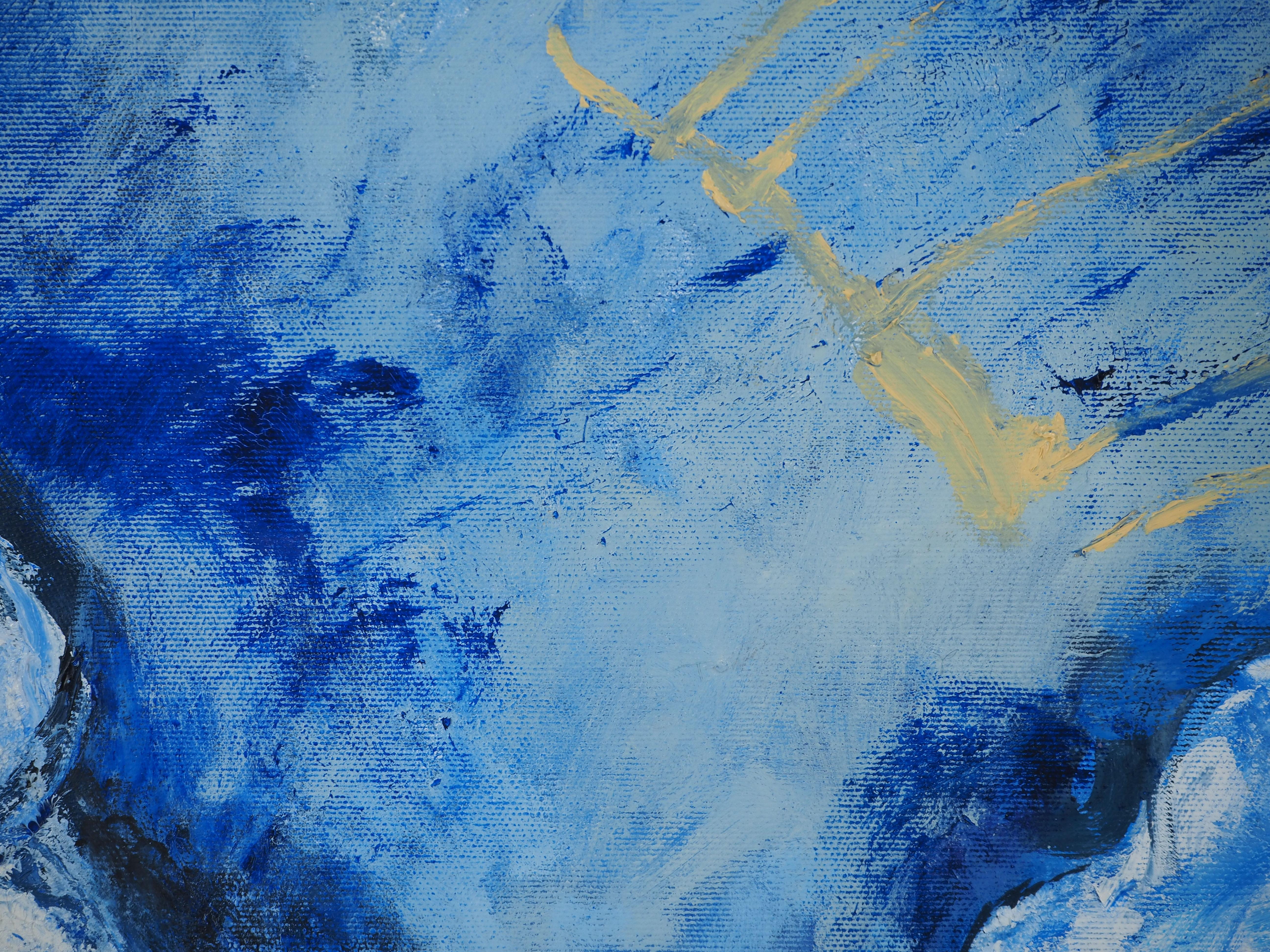The Dive, Blue Swimmers – Großes Original-Ölgemälde auf Leinwand, signiert im Angebot 2