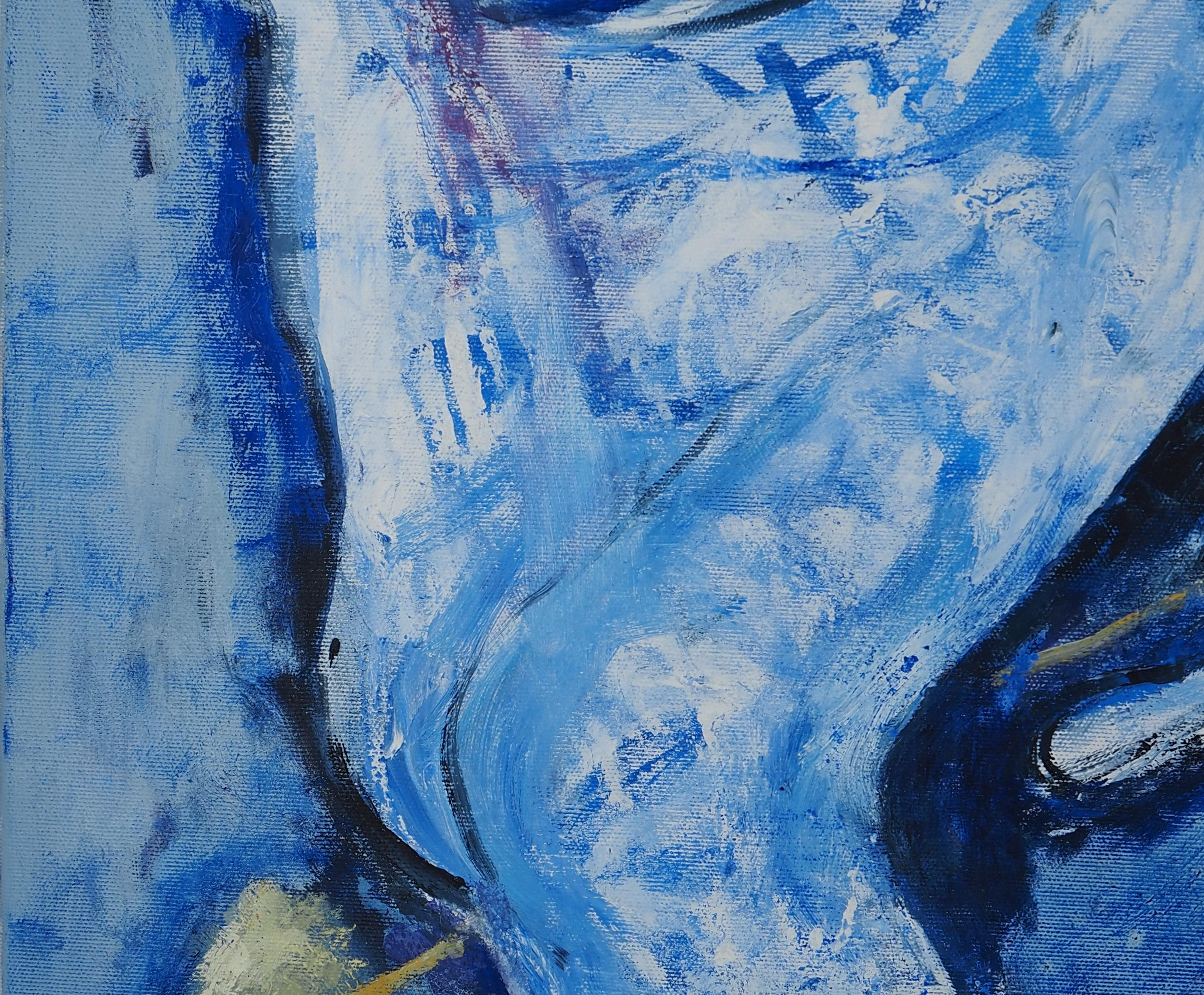 The Dive, Blue Swimmers – Großes Original-Ölgemälde auf Leinwand, signiert im Angebot 3