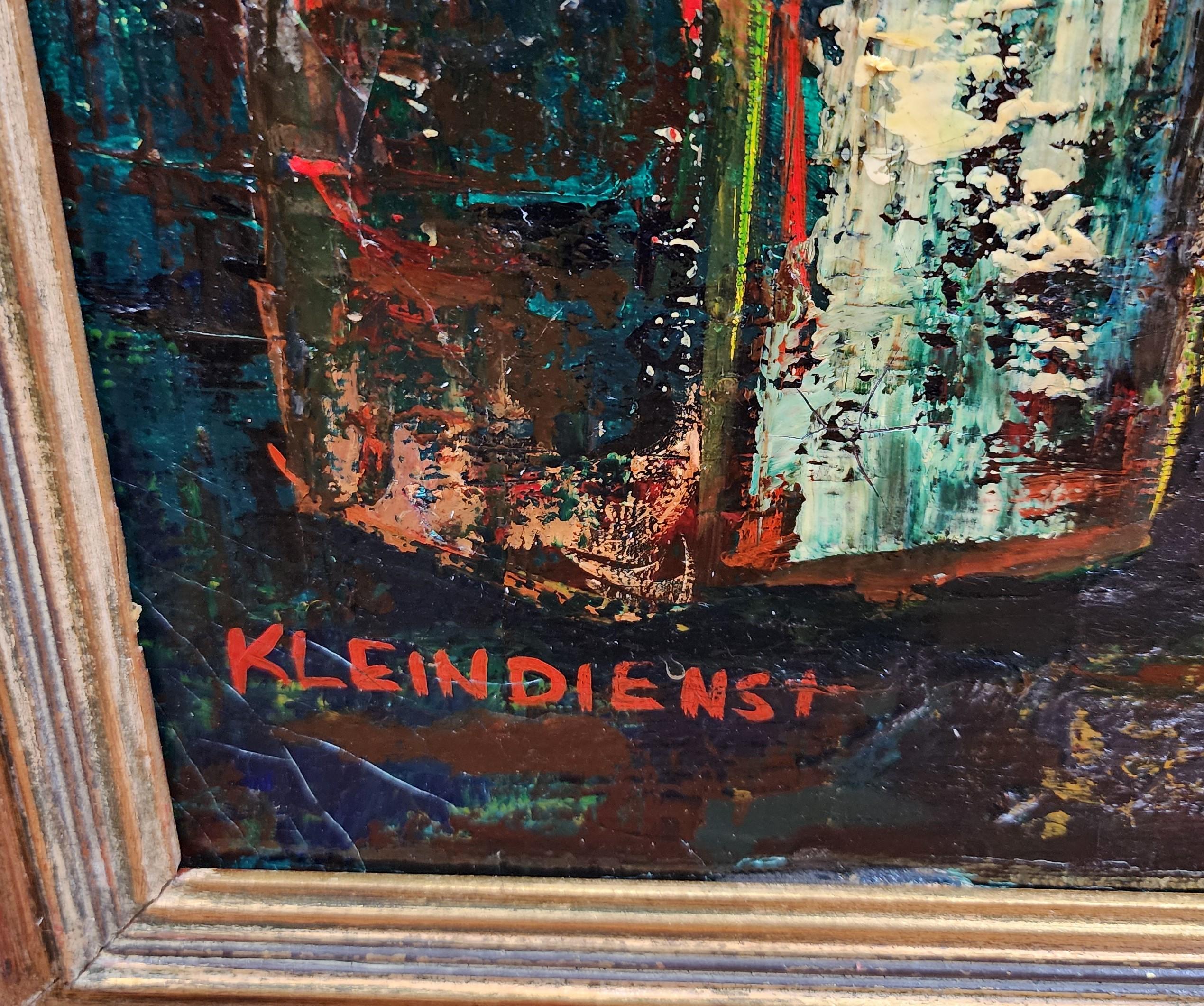 Natura morta di bottiglie, Modernista ceco, Pittura moderna del Medioevo, Color - Painting di Zdenek Kleindienist