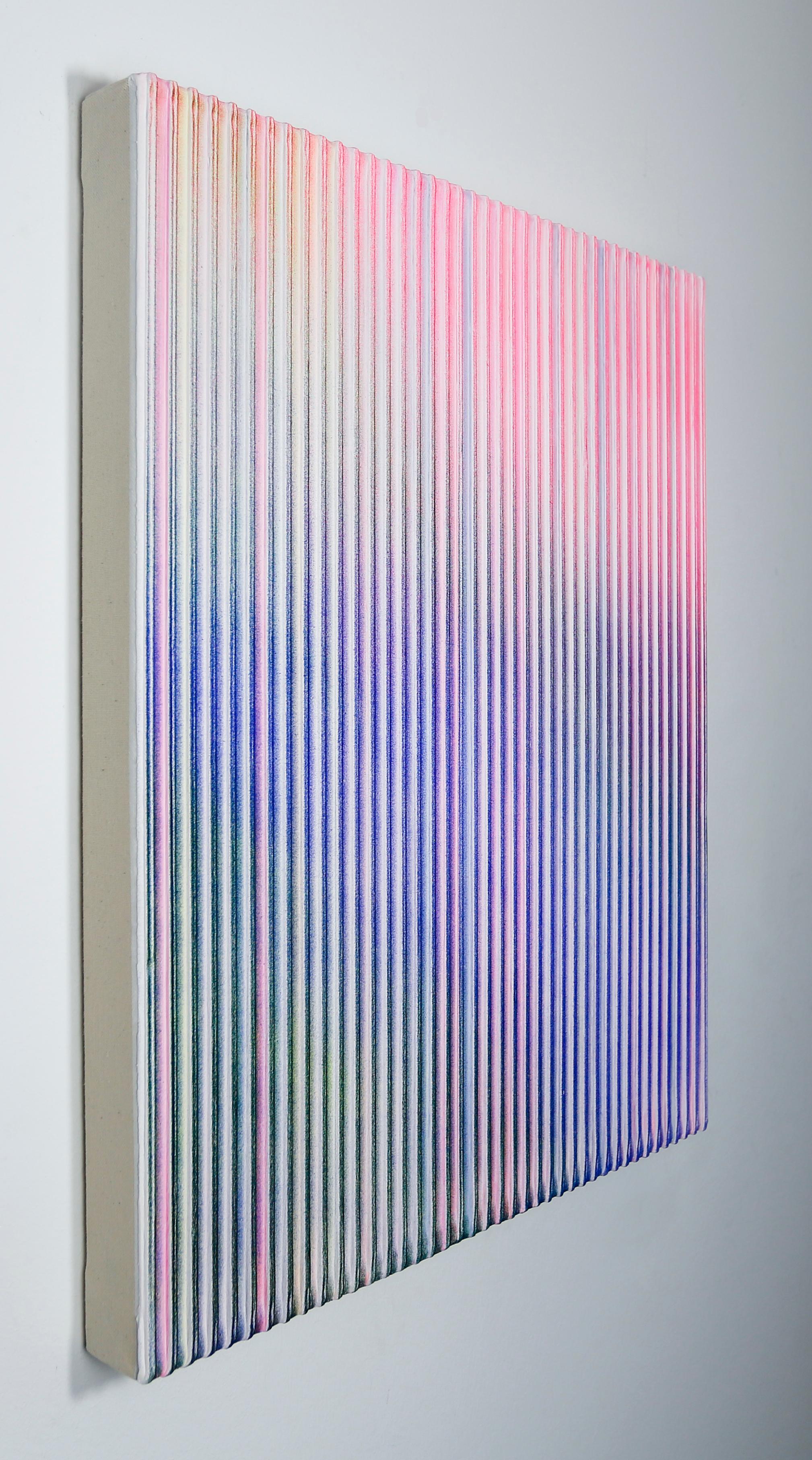 Display No 23 - Striped, geometric, white and pink, minimal, abstract painting  - Painting by Zdenek Konvalina