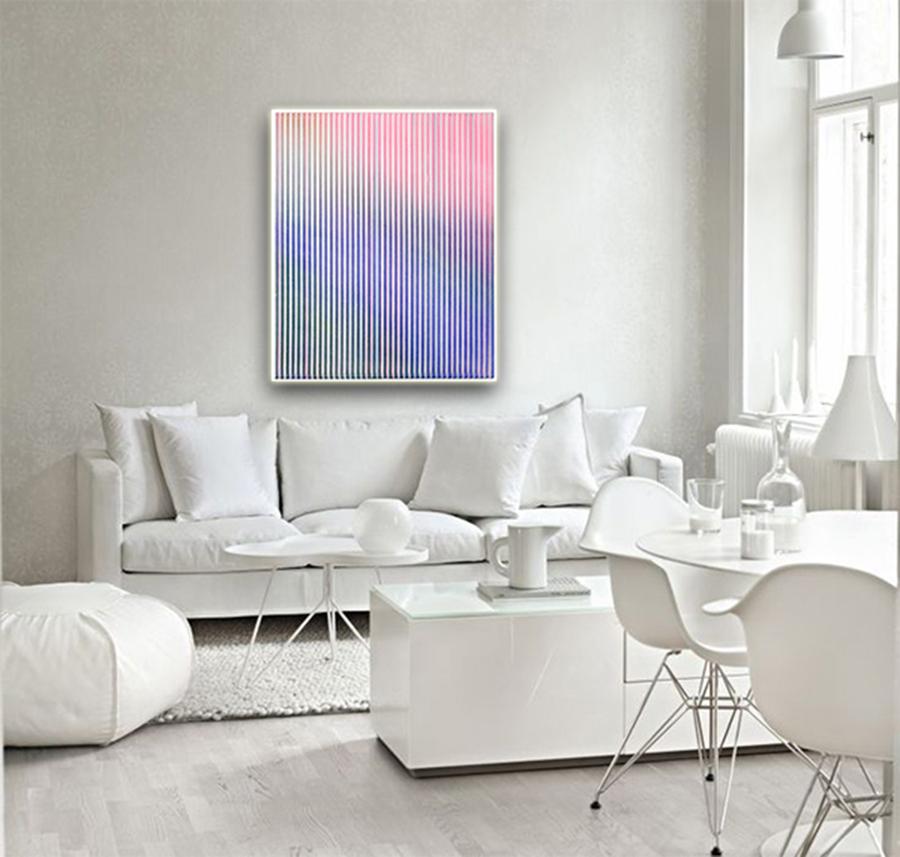 Display No 23 - Striped, geometric, white and pink, minimal, abstract painting  1