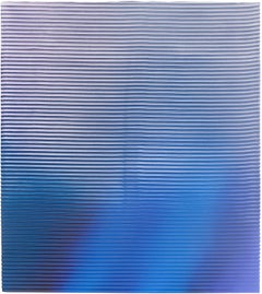 Display No 34 - Striped, geometric, white and blue, minimal, abstract painting