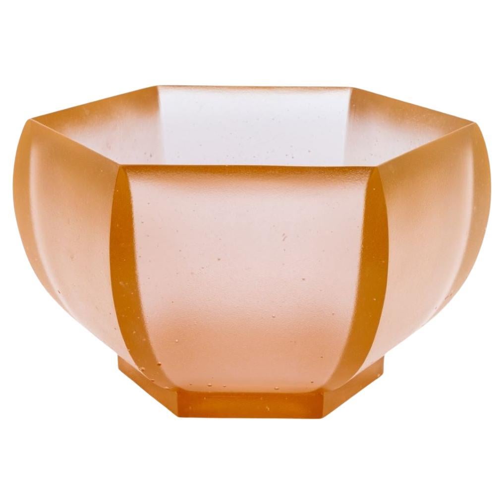 Zdenek Lhotsky Hexagonal Amber Glass Bowl en vente