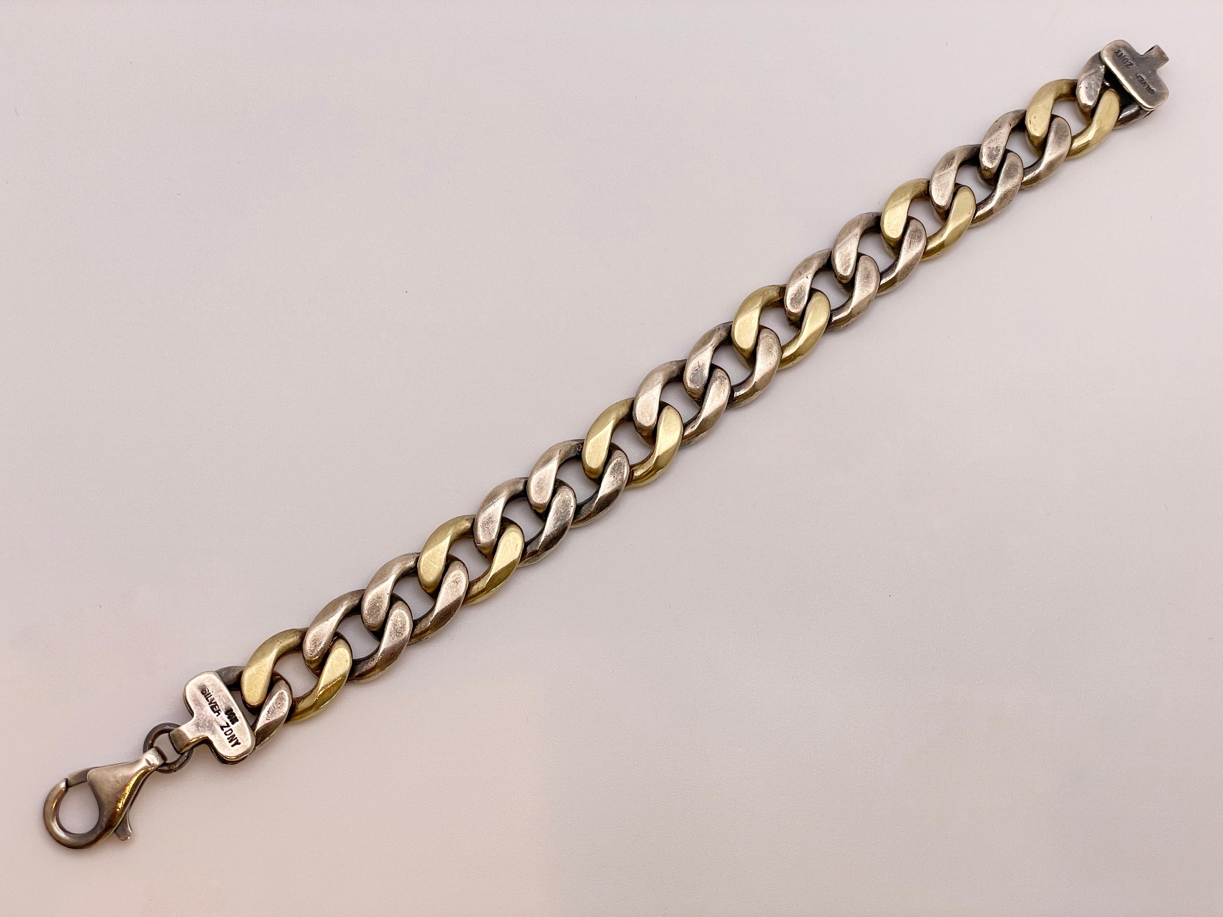Women's or Men's 14K Yellow Gold Silver Two Tone ZDNY Gothic Bracelet For Sale