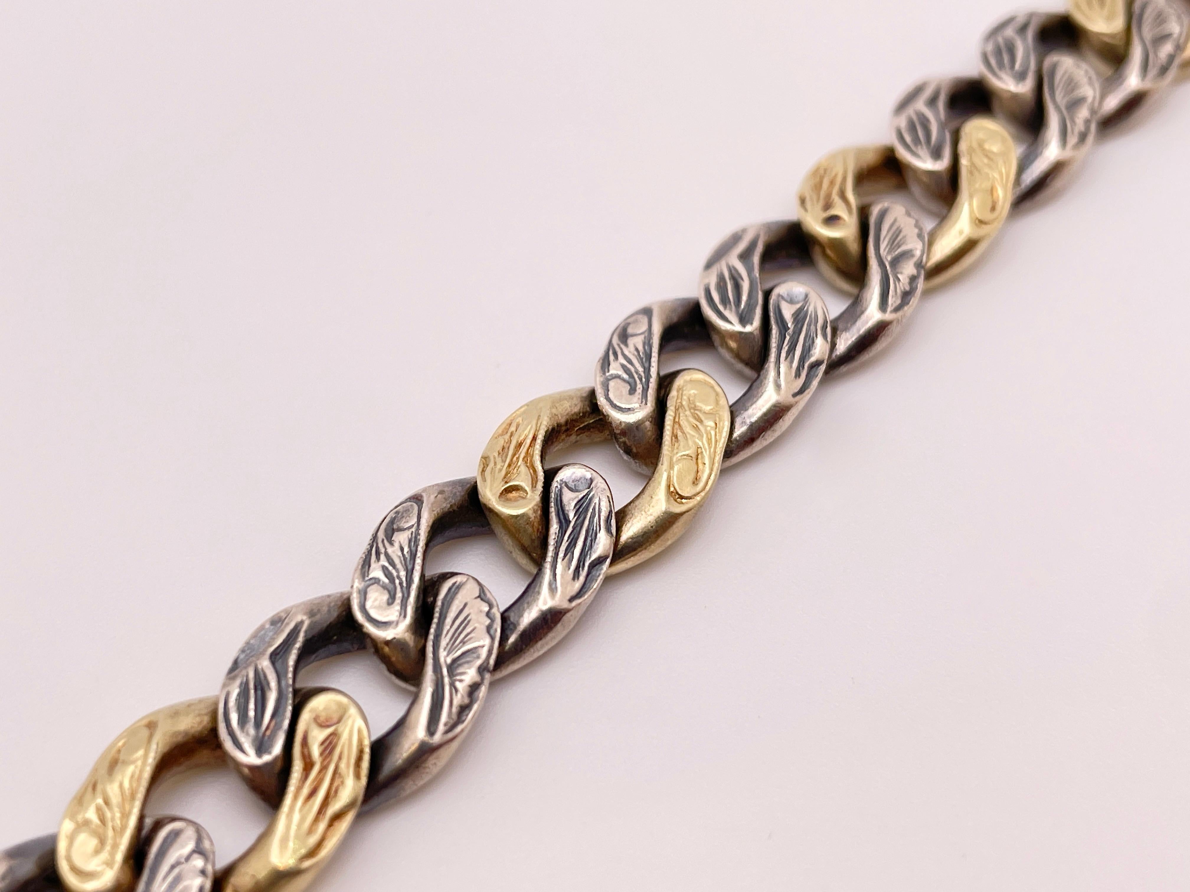 14K Yellow Gold Silver Two Tone ZDNY Gothic Bracelet For Sale 3