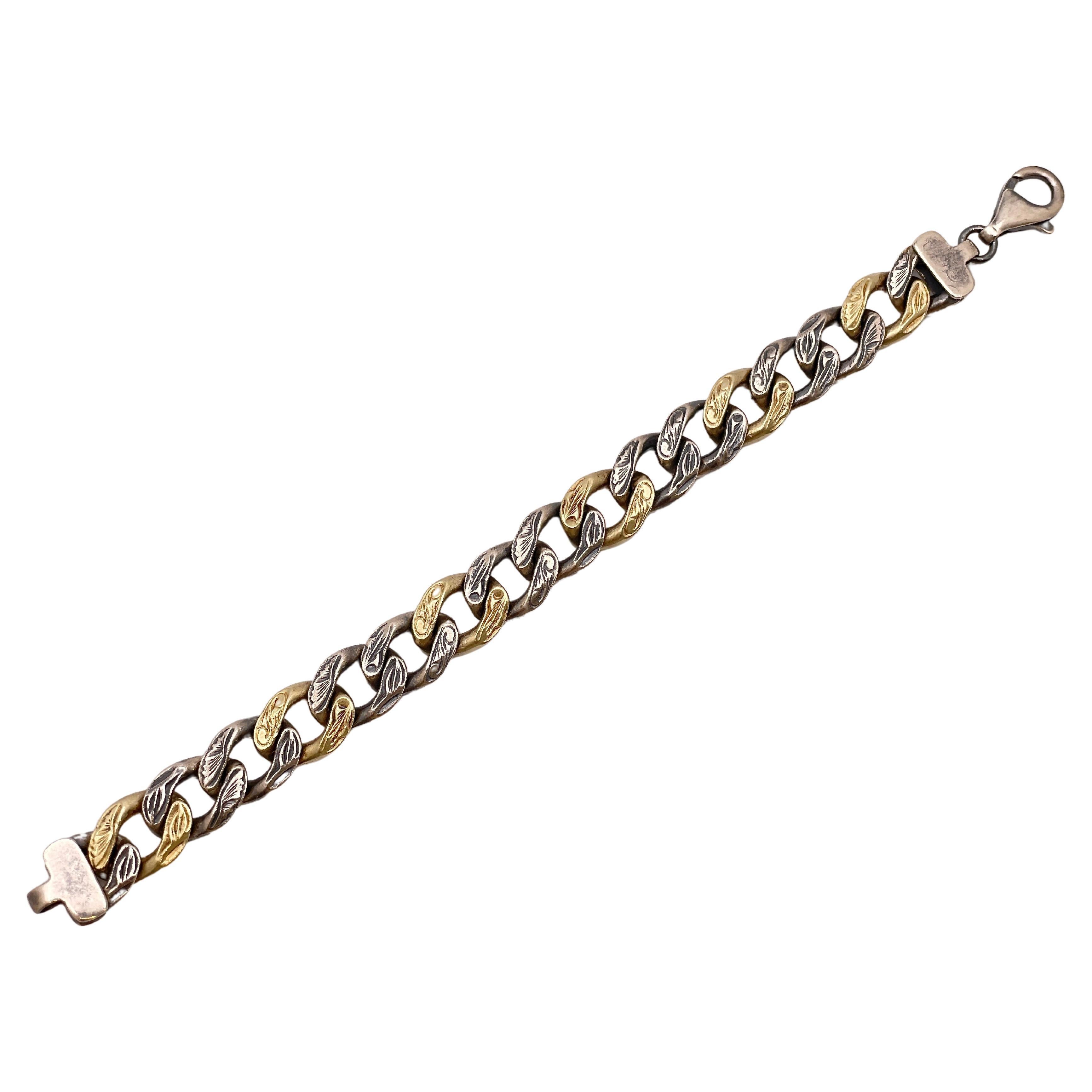 14K Yellow Gold Silver Two Tone ZDNY Gothic Bracelet For Sale