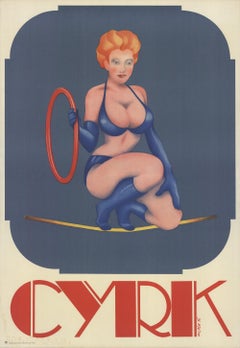 1975 Zdzislaw Milach 'Cyrk- Bikini Aerialist' Vintage Blue, Red, Orange Poland 