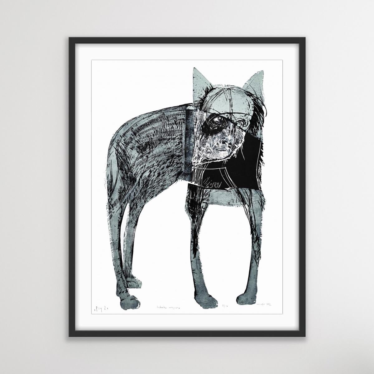 Dogs 2 - Contemporary Woodcut Print, Figurative, Black & white, Polish artist For Sale 2