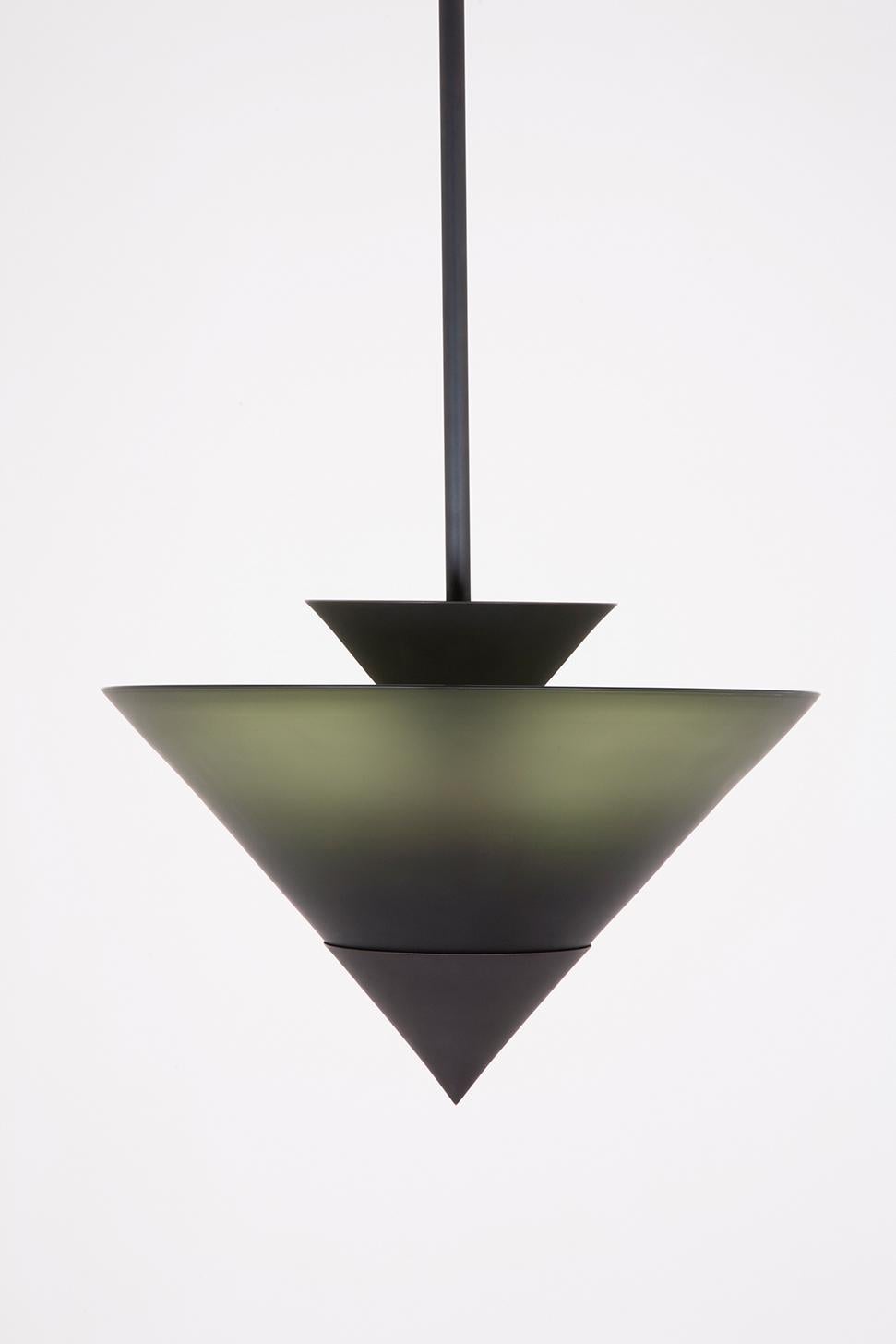 Art Deco ZÉ Pendant with Conical Glass Shade and Brass Body For Sale