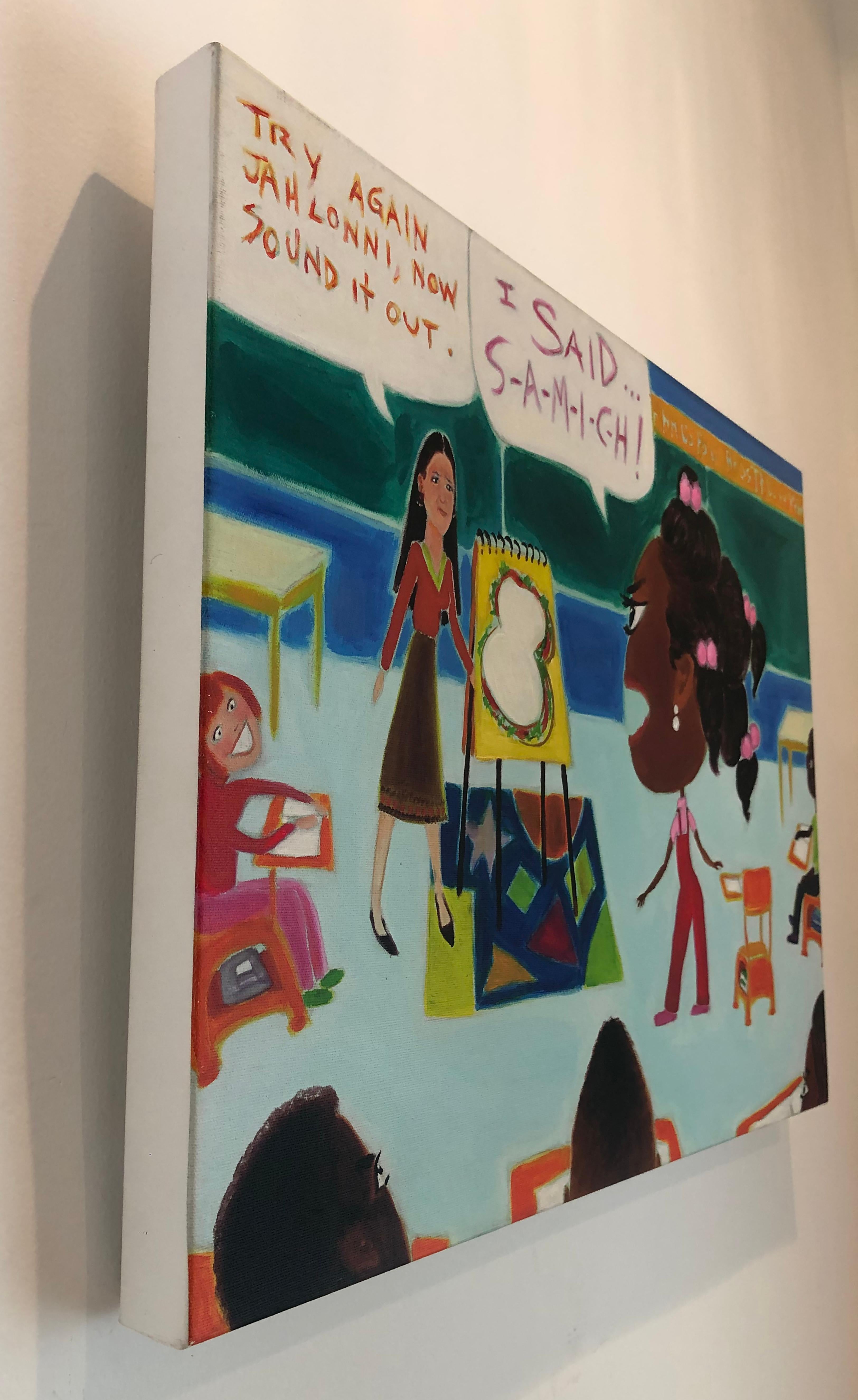 Zeal Harris es conocido por crear pinturas seductoras, caricaturescas, políticas, urbano-vernaculares, de cuentos, con una mezcla contundente de elementos high-brow/low-brow. Sus microrrelatos ofrecen comentarios sociopolíticos sobre una serie de