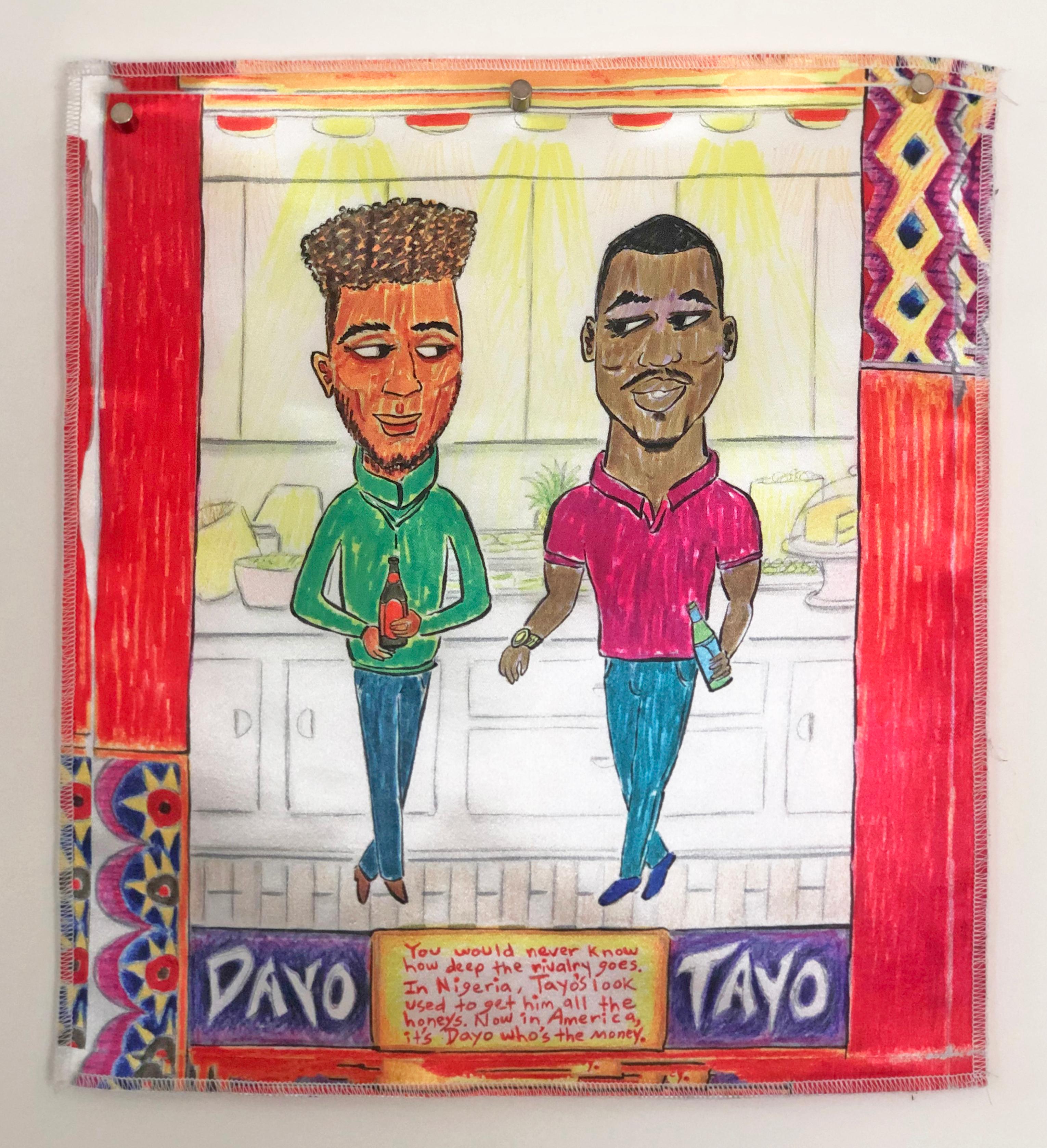 "Tayo and Dayo" dye sublimation on polycharmeuse - Print by Zeal Harris
