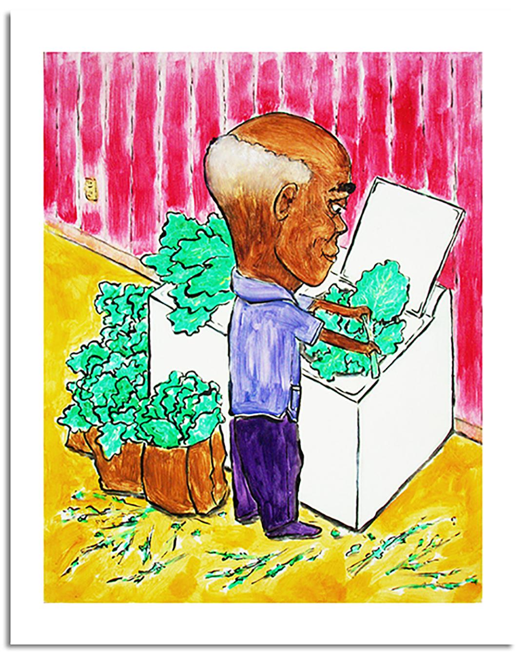 Zeal Harris is known for creating seductive, caricaturesque, political, urban-vernacular, story paintings, with a blunt mix of high-brow/low-brow elements. Her micro-narratives offer socio-political commentary about a range of larger issues that