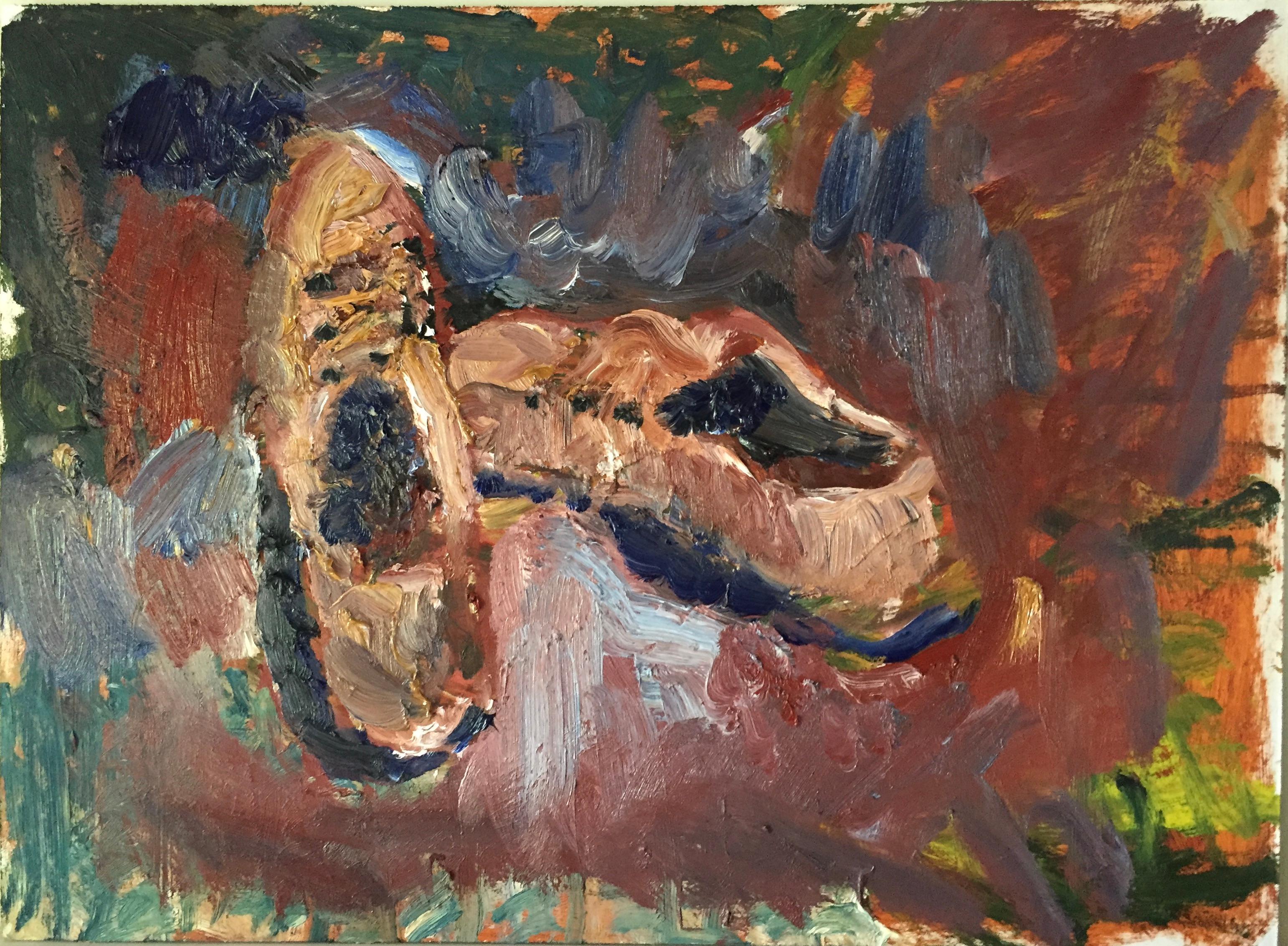 ZEBEDEE JONES Abstract Painting - 'A PAIR OF TRAINERS', 2020 Oil on board 42 x 57 cm Signed and dated verso