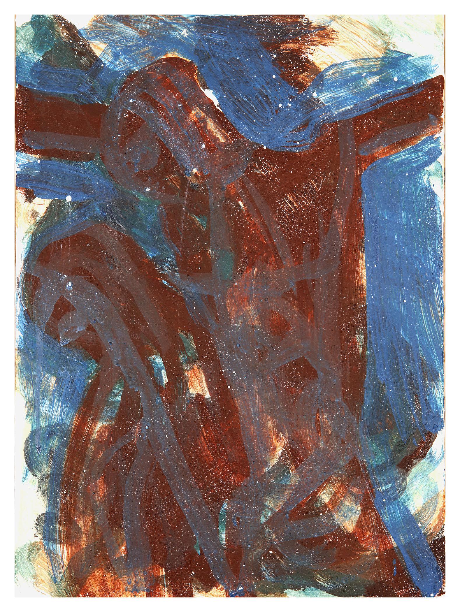 ZEBEDEE JONES Abstract Painting - 'CRUCIFIXION', 2015 Egg tempera on gesso board Signed and dated verso 35 x 25 cm