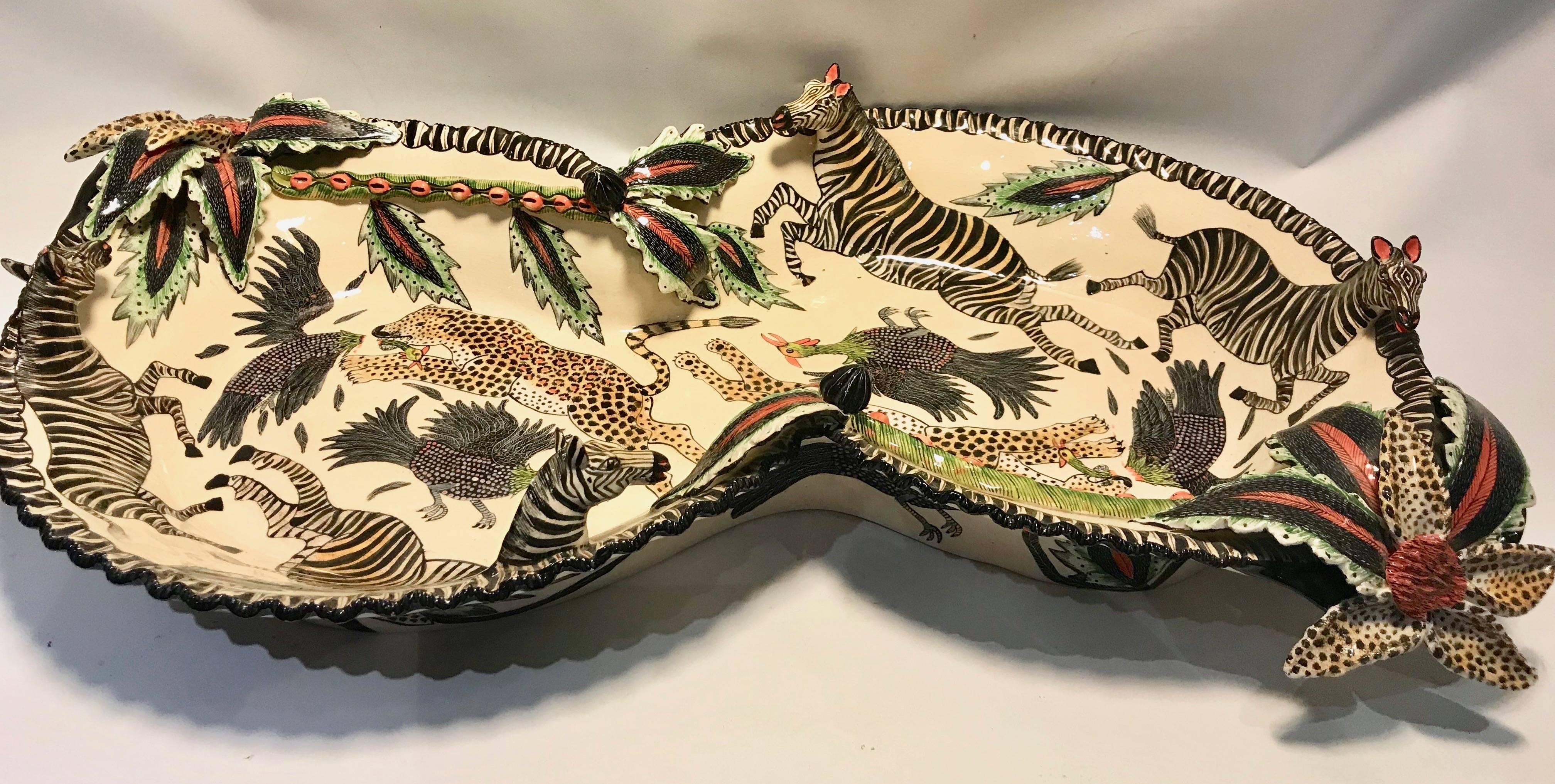 Contemporary Zebra and Leopard Decorative Dish or Bowl by Ardmore Ceramics, South Africa