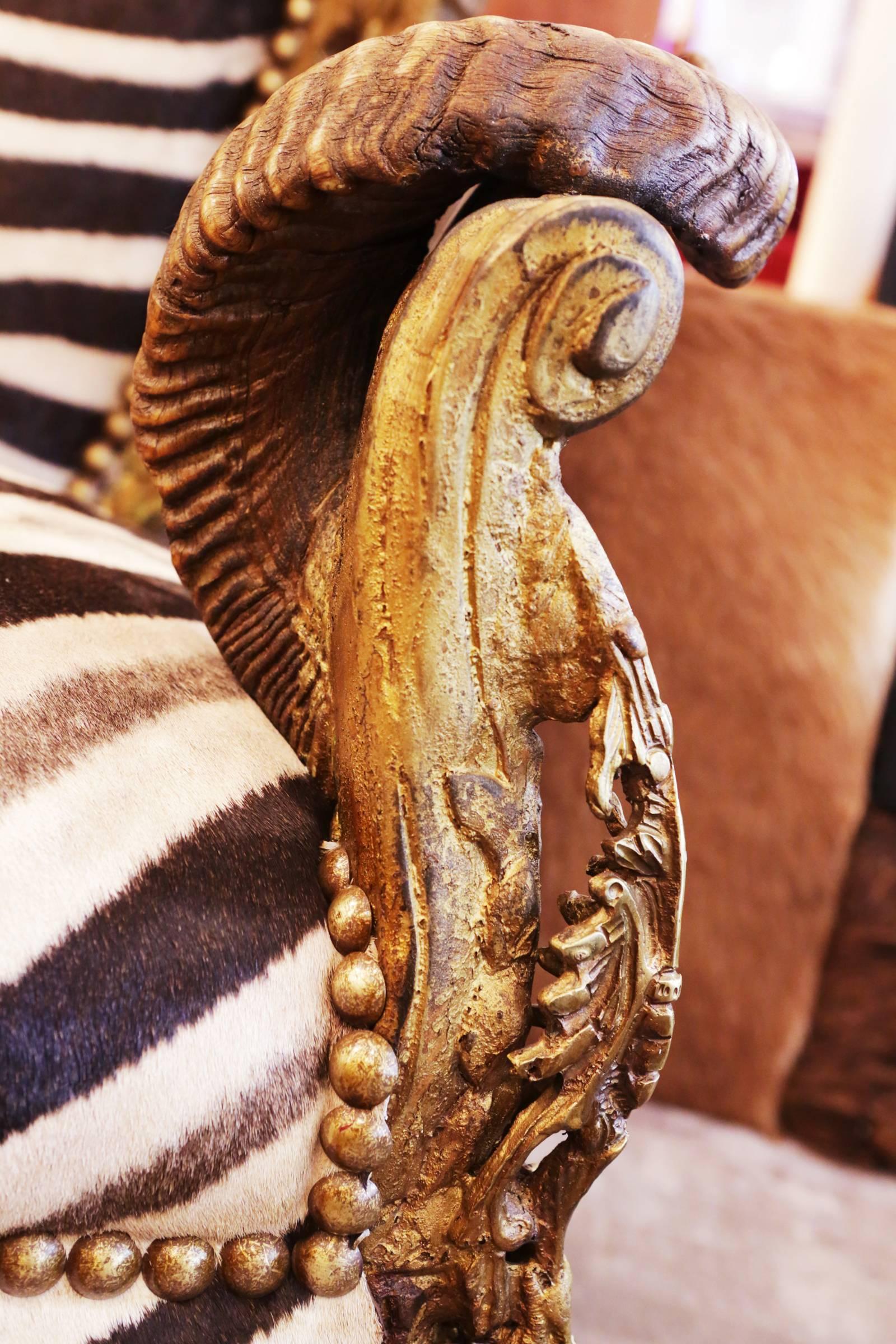 Bronze Zebra and Lion Head Armchair For Sale