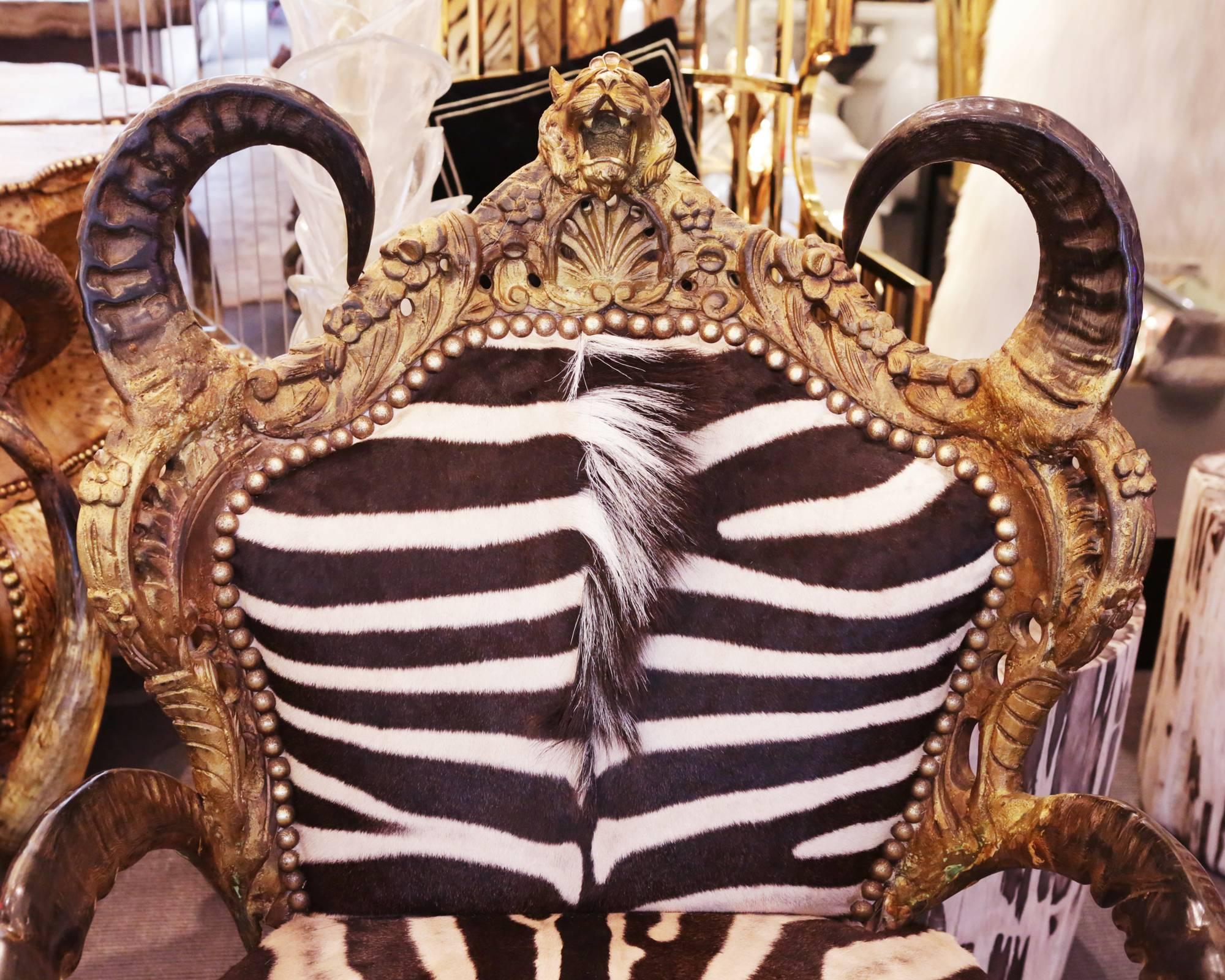 French Zebra and Lion Head Armchair For Sale