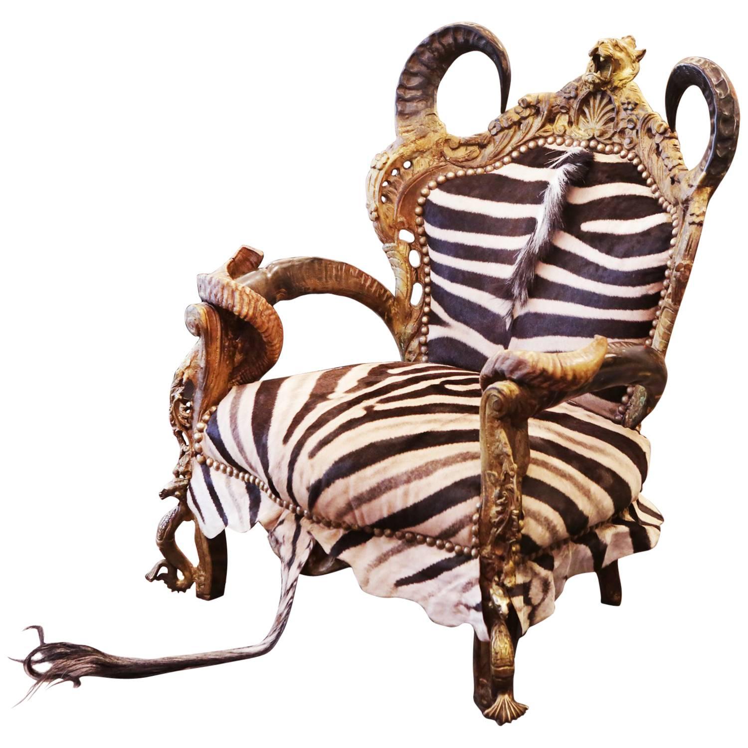 Fauteuil en zèbre et tête de lion en vente