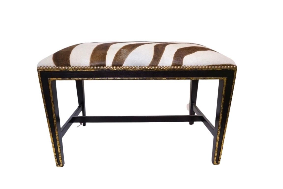 Zebra Bench with Gilded Legs In Good Condition In Dallas, TX