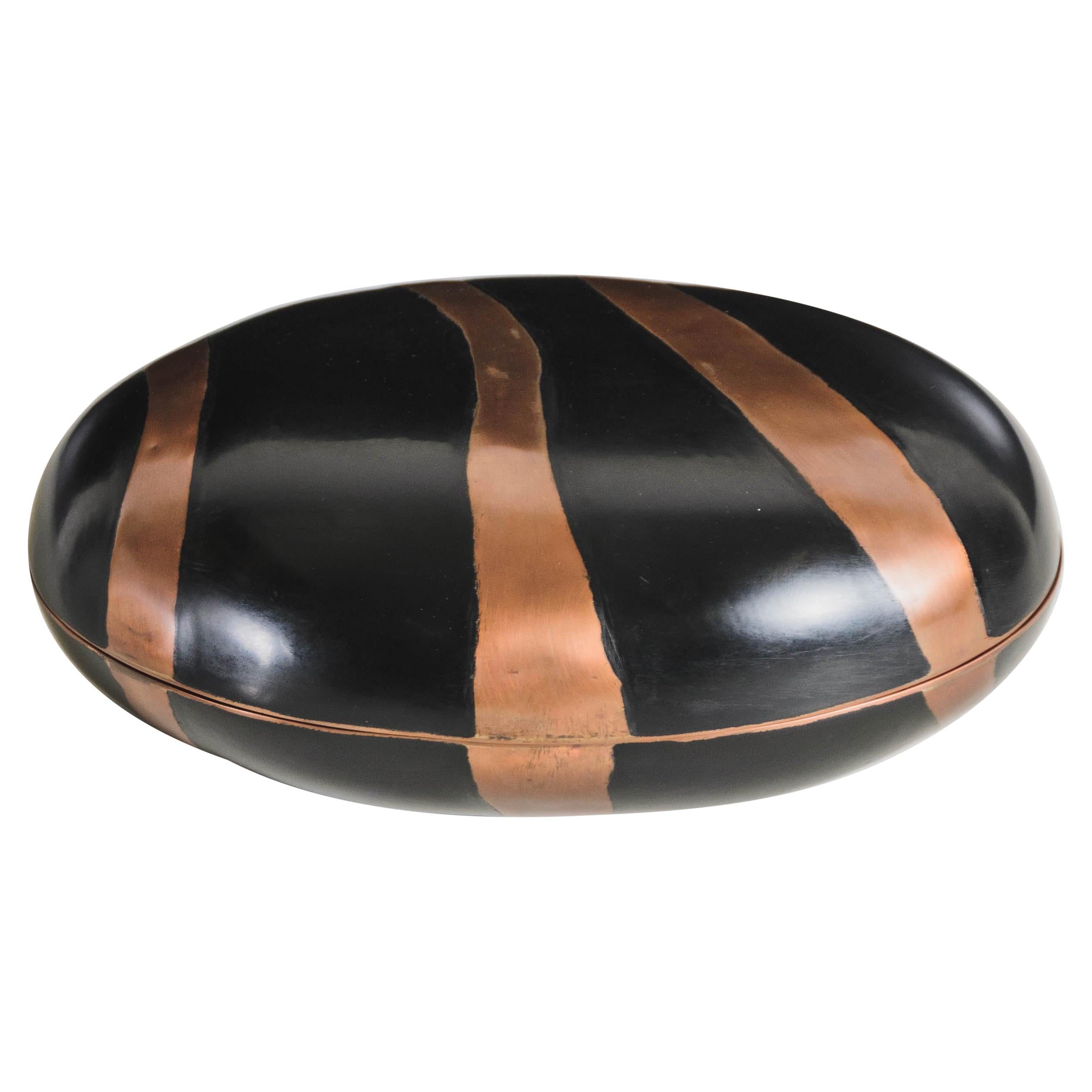 Zebra Box in Black Lacquer and Copper by Robert Kuo, Hand Repoussé, Limited