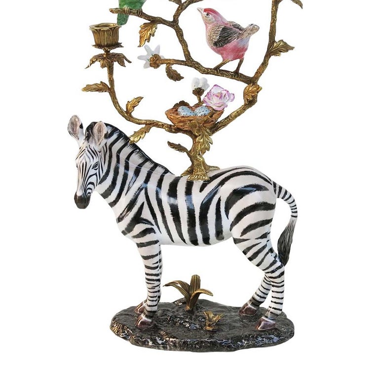 Italian Zebra Candleholder Sculpture For Sale