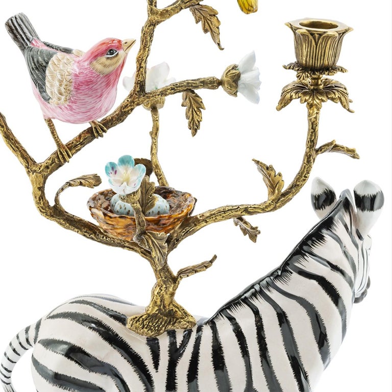 Contemporary Zebra Candleholder Sculpture For Sale