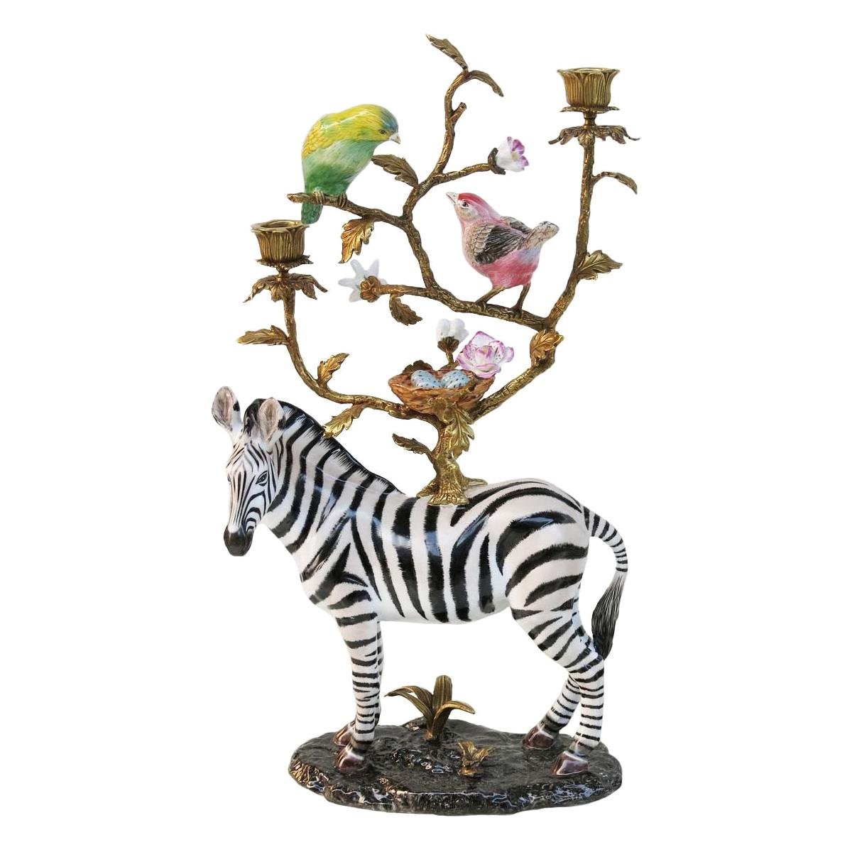 Zebra Candleholder Sculpture For Sale