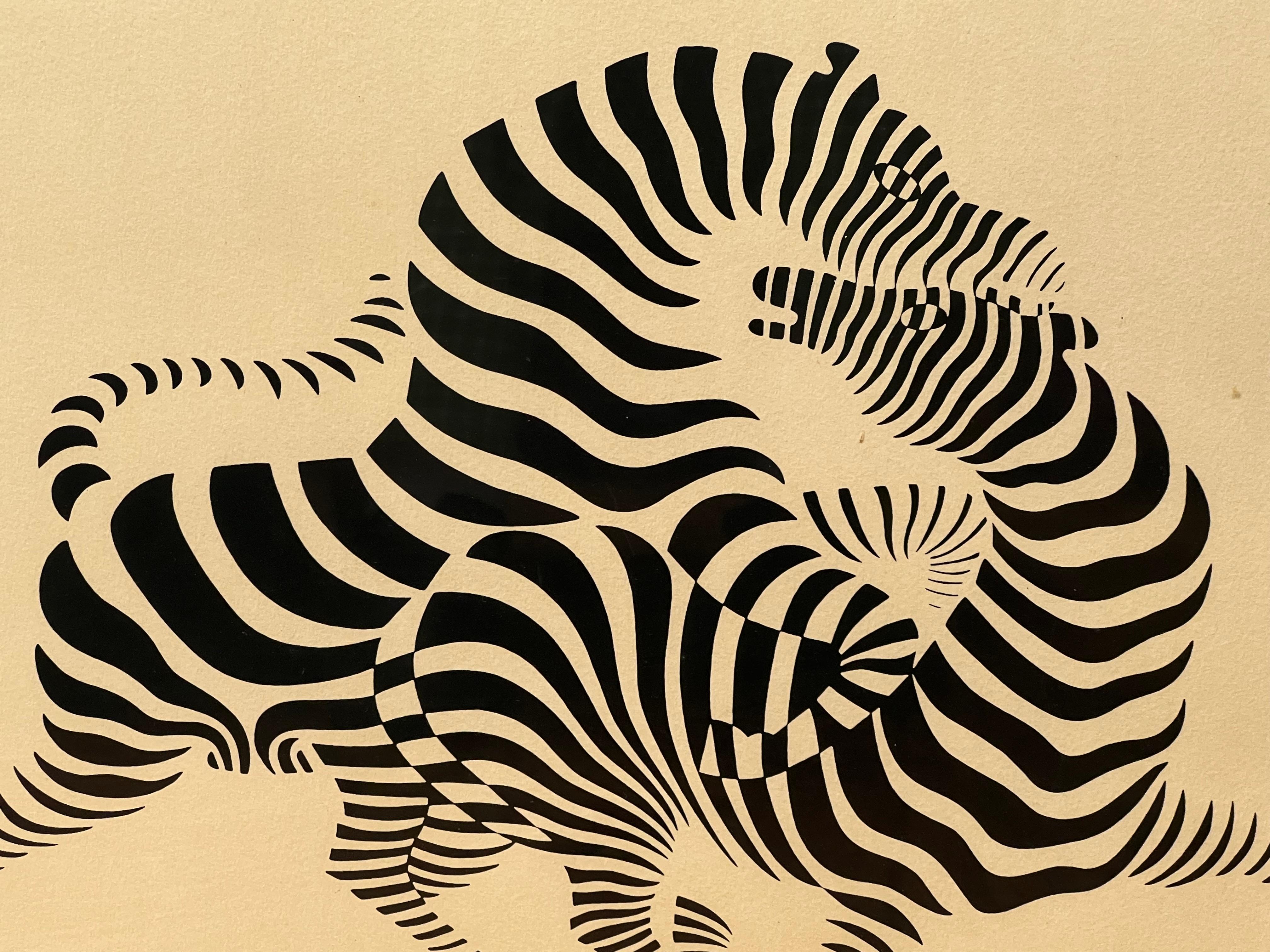 Français Sérigraphie Zebra Couple par Vasarely