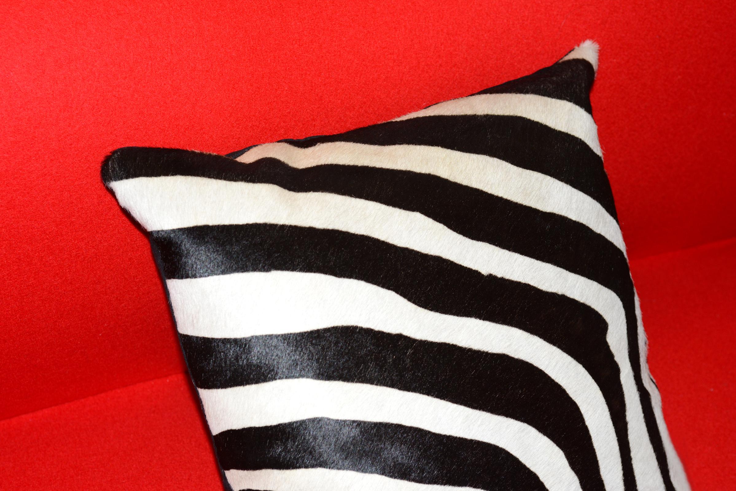 French Zebra Cushion in Cowhide For Sale