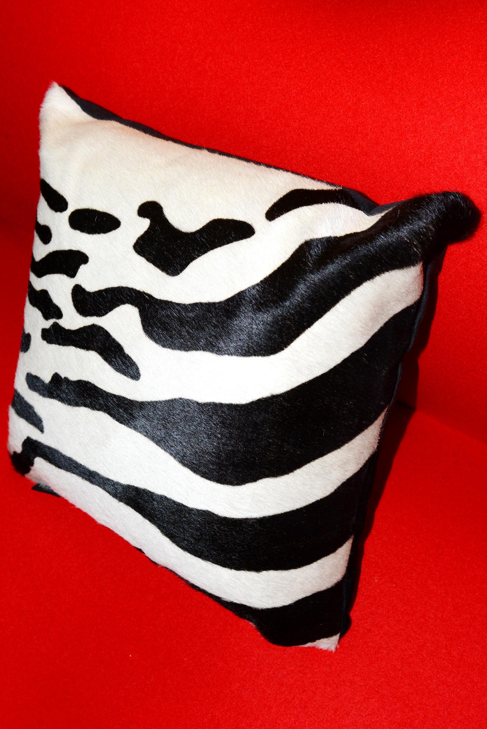 Hand-Crafted Zebra Cushion in Cowhide For Sale