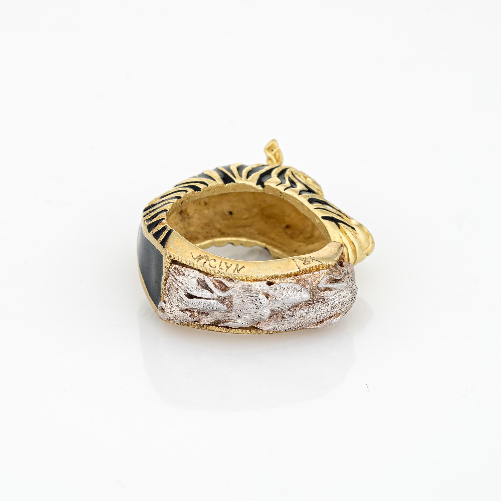 Modern Zebra Foxes Ring Vintage 18k Yellow Gold Silver Estate Fine Animal Jewelry