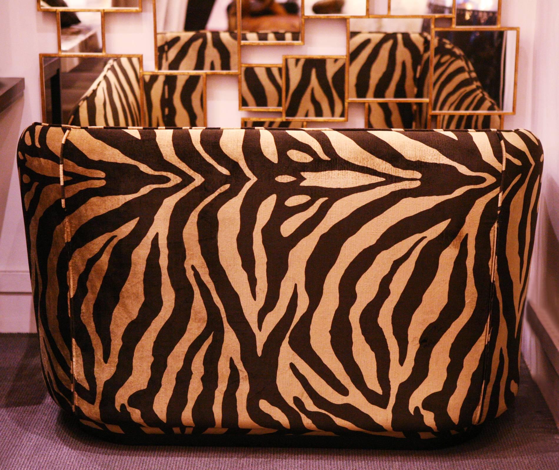 Hand-Crafted Zebra Gold Sofa in Velvet Fabric For Sale