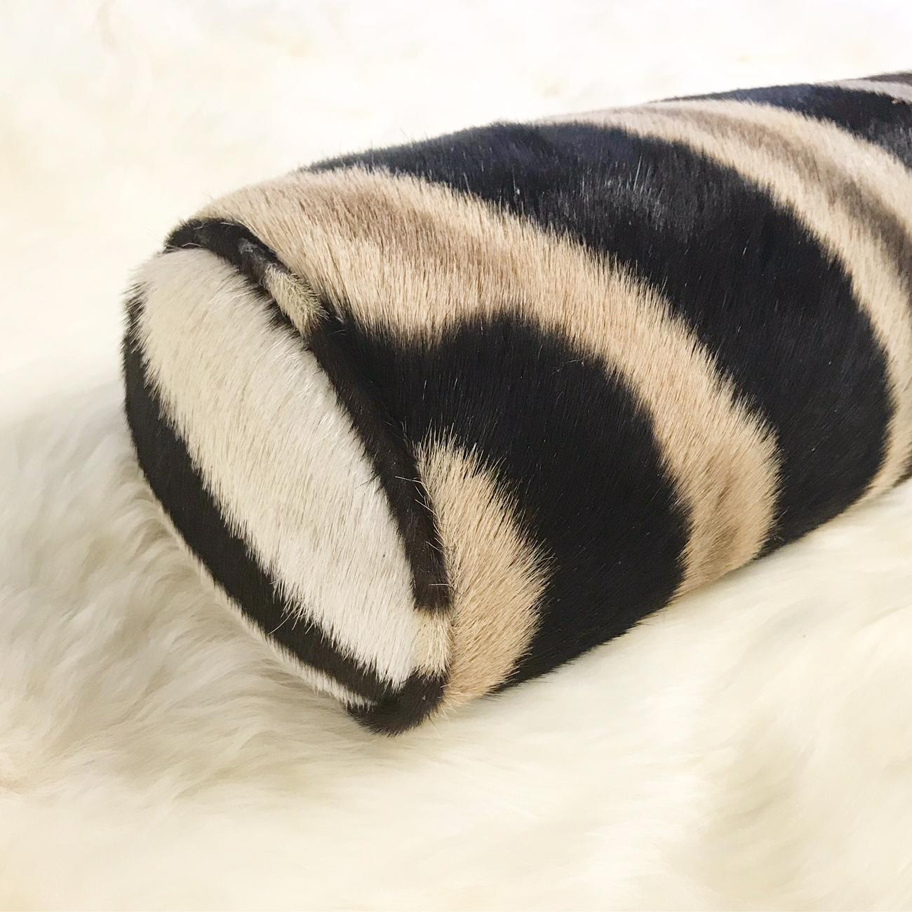 American Forsyth Zebra Hide Bolster Pillow For Sale