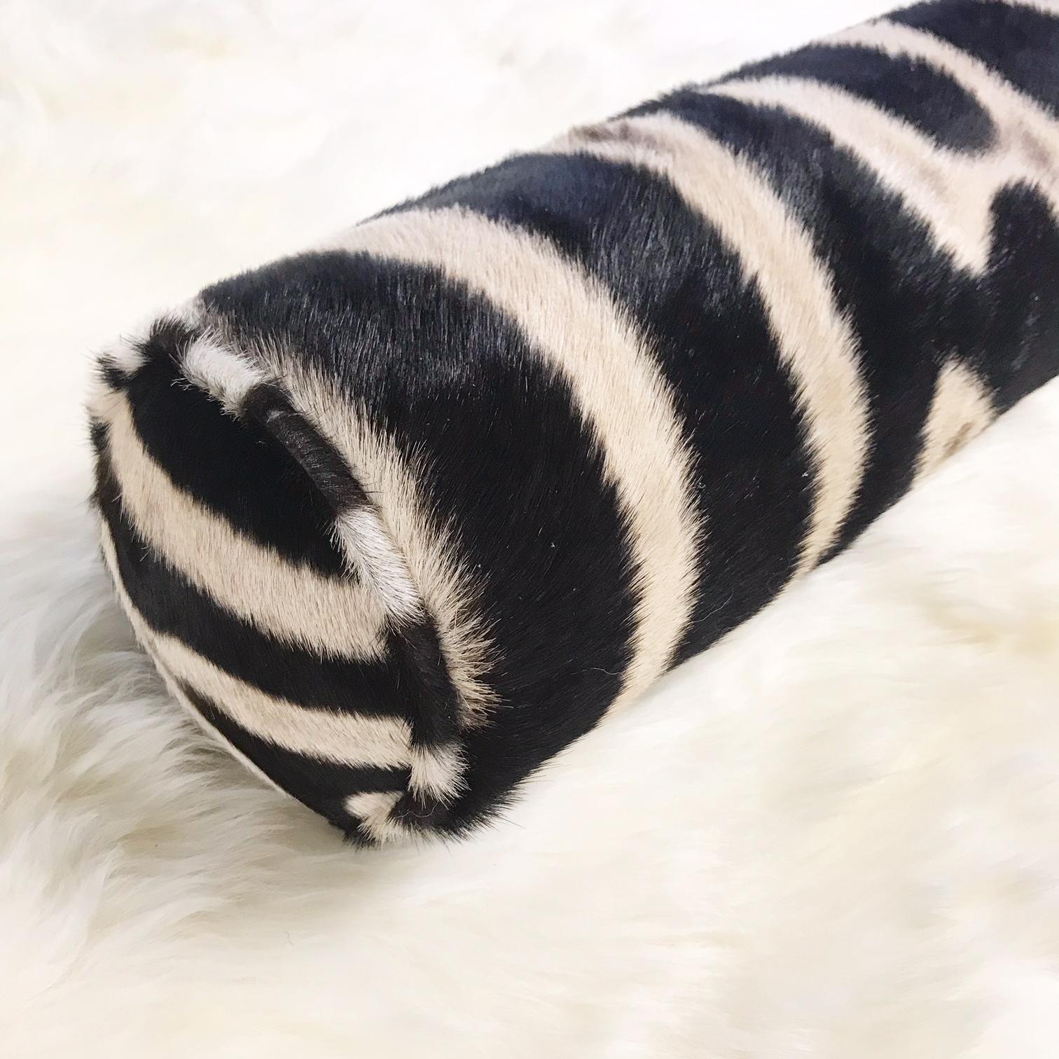Contemporary Forsyth Zebra Hide Bolster Pillow For Sale